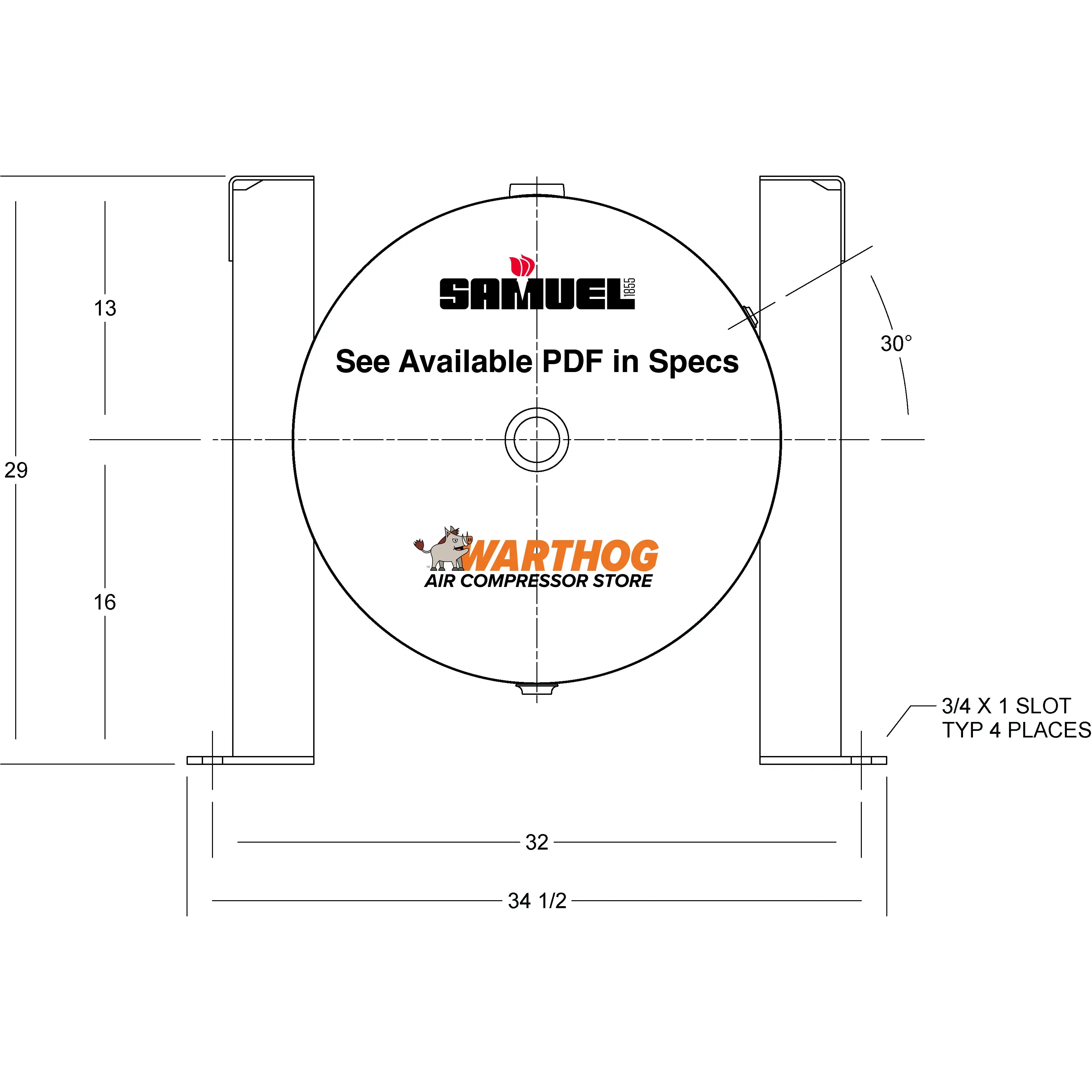 120 Gallon 200PSI Horizontal Air Tank By Samuel with Grasshopper / Pedestal | A10126 Samuel