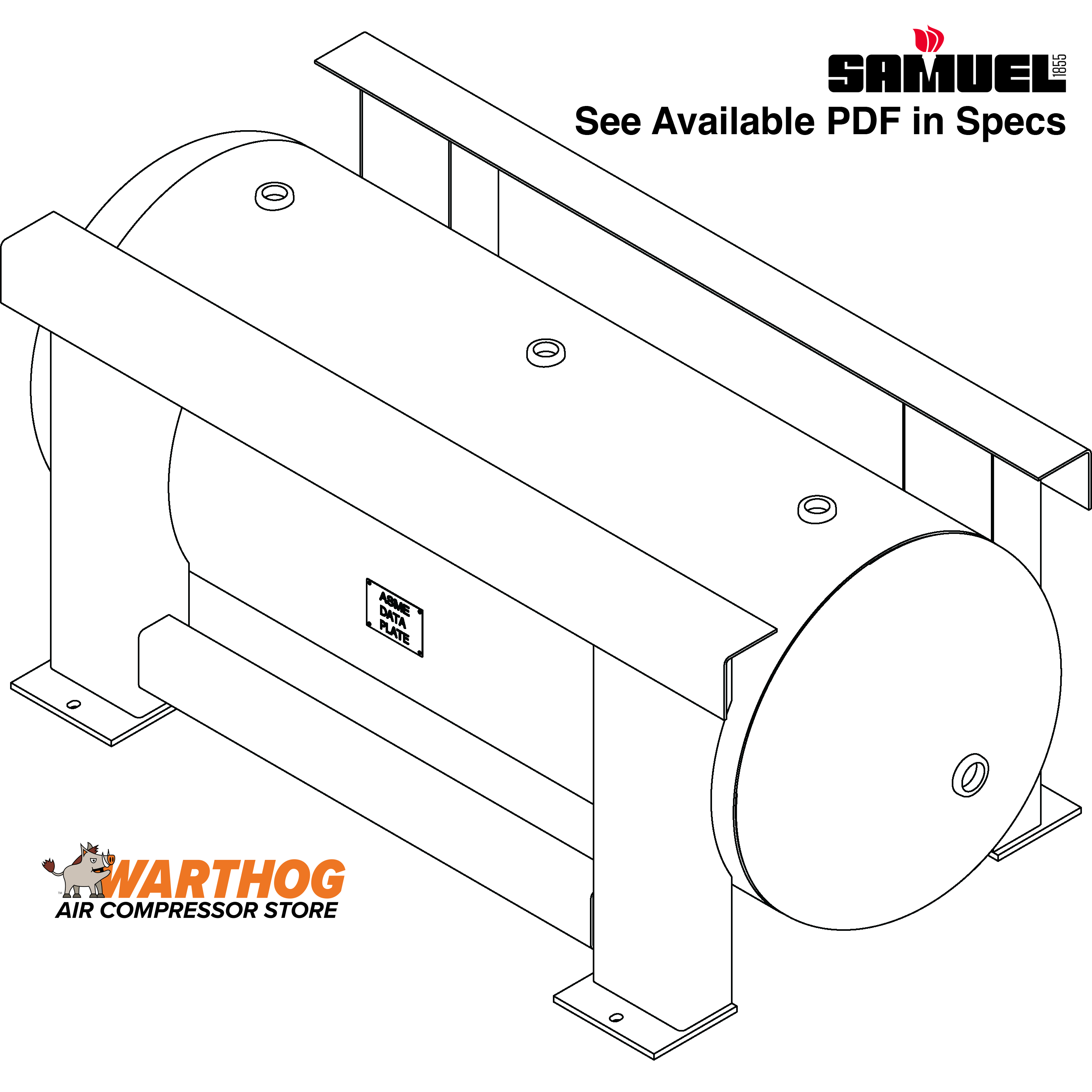 240 Gallon 200PSI Horizontal Air Tank By Samuel with Grasshopper / Pedestal | A10128