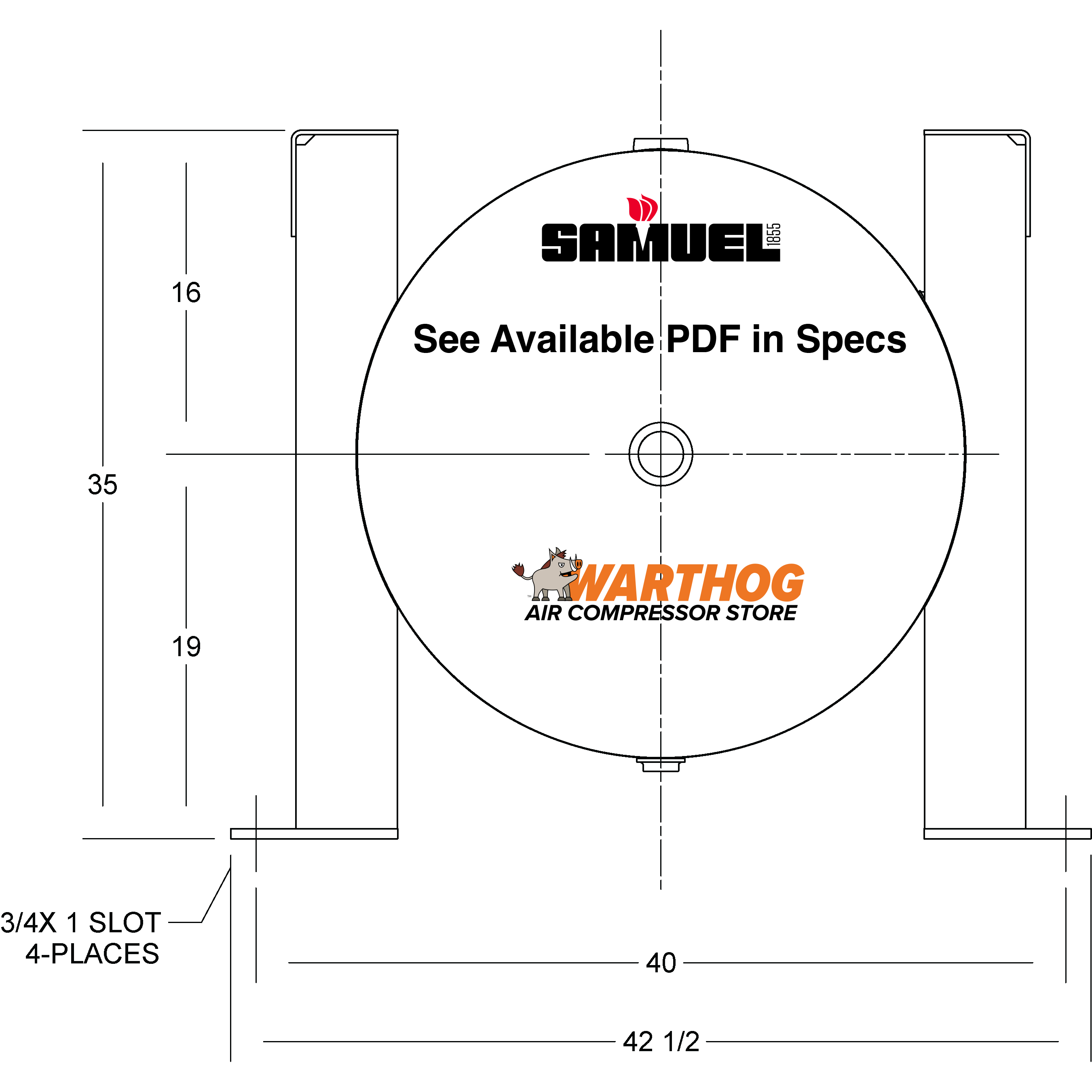 240 Gallon 200PSI Horizontal Air Tank By Samuel with Grasshopper / Pedestal | A10128