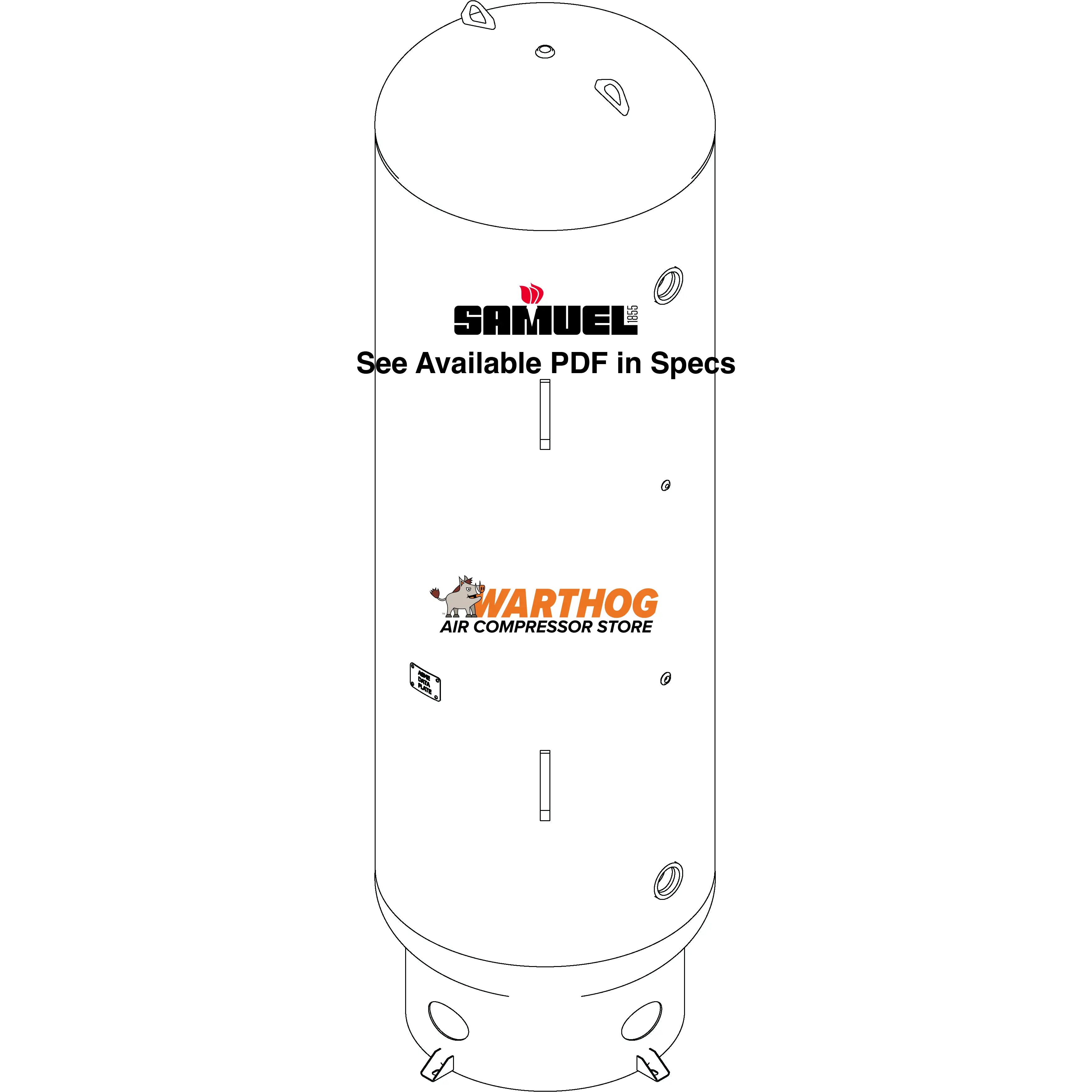 500 Gallon 300PSI Vertical Air Tank By Samuel with 8" base ring | A10129-300 Samuel