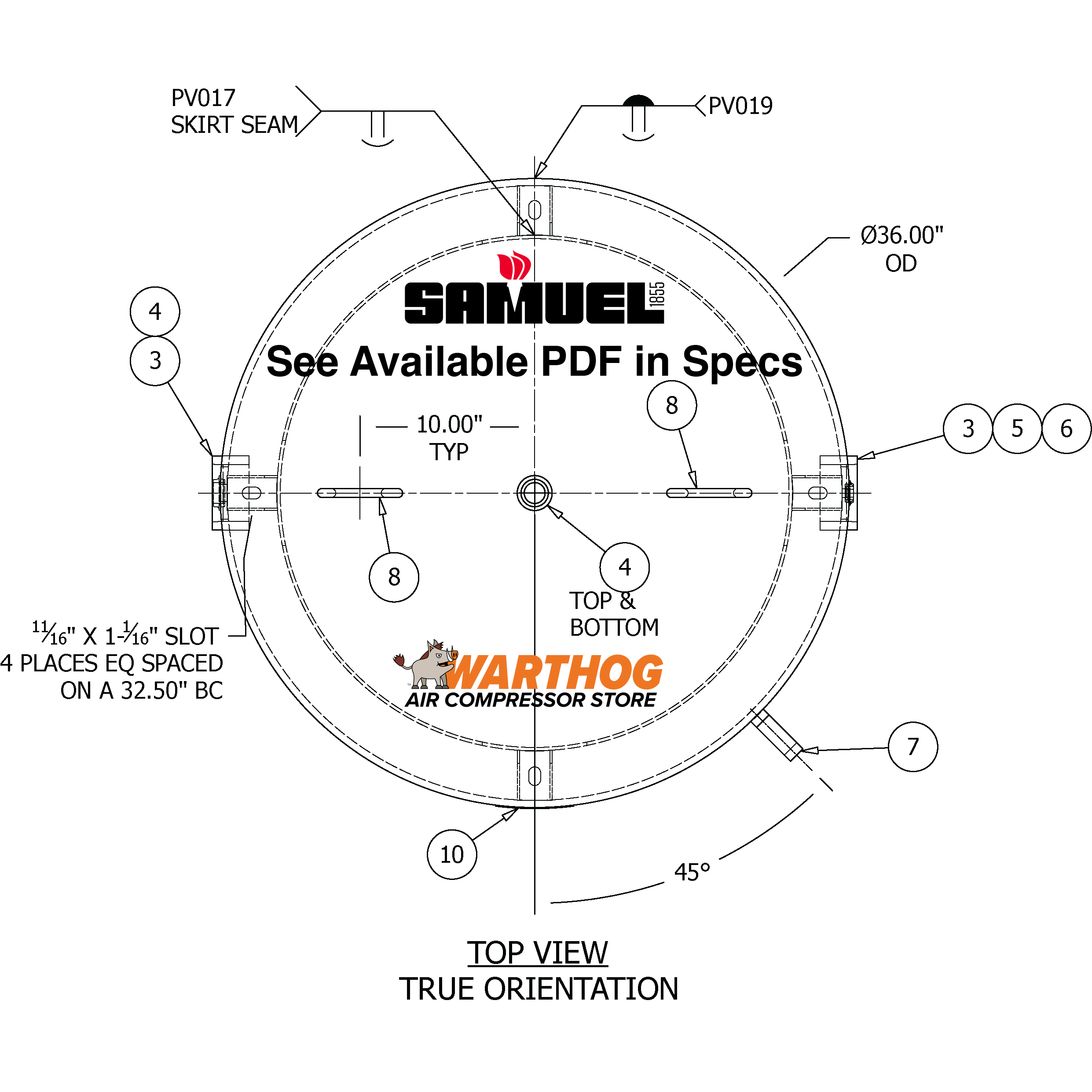 500 Gallon 300PSI Vertical Air Tank By Samuel with 8" base ring | A10129-300 Samuel