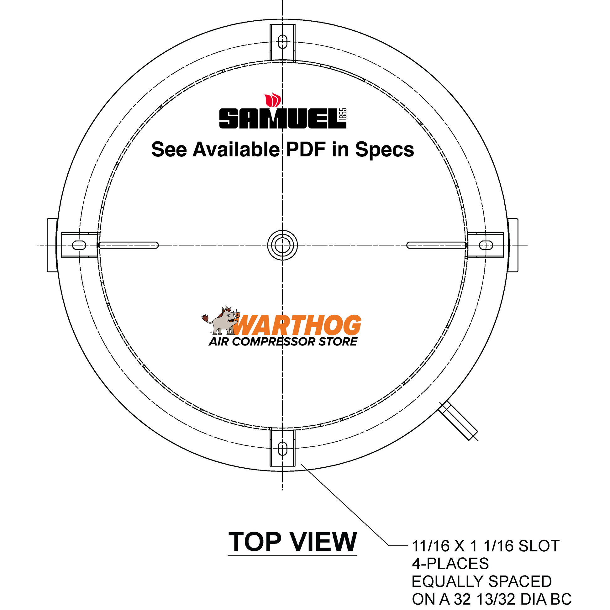 500 Gallon 165PSI Vertical Air Tank By Samuel with 8" base ring | A10129 Samuel