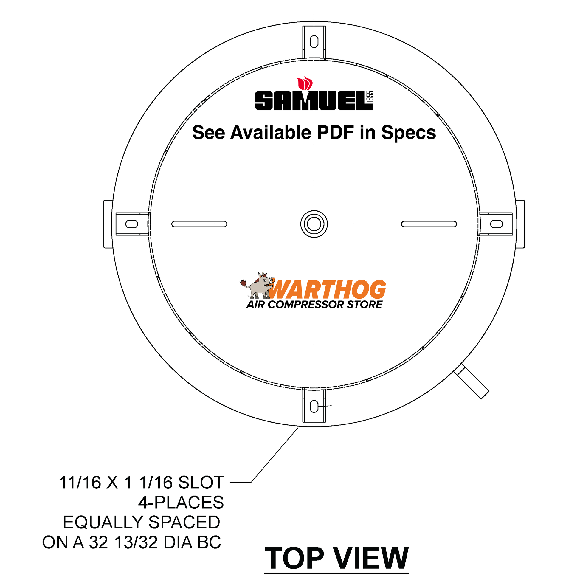 500 Gallon 200PSI Vertical Air Tank By Samuel with 8" base ring | A10130 Samuel