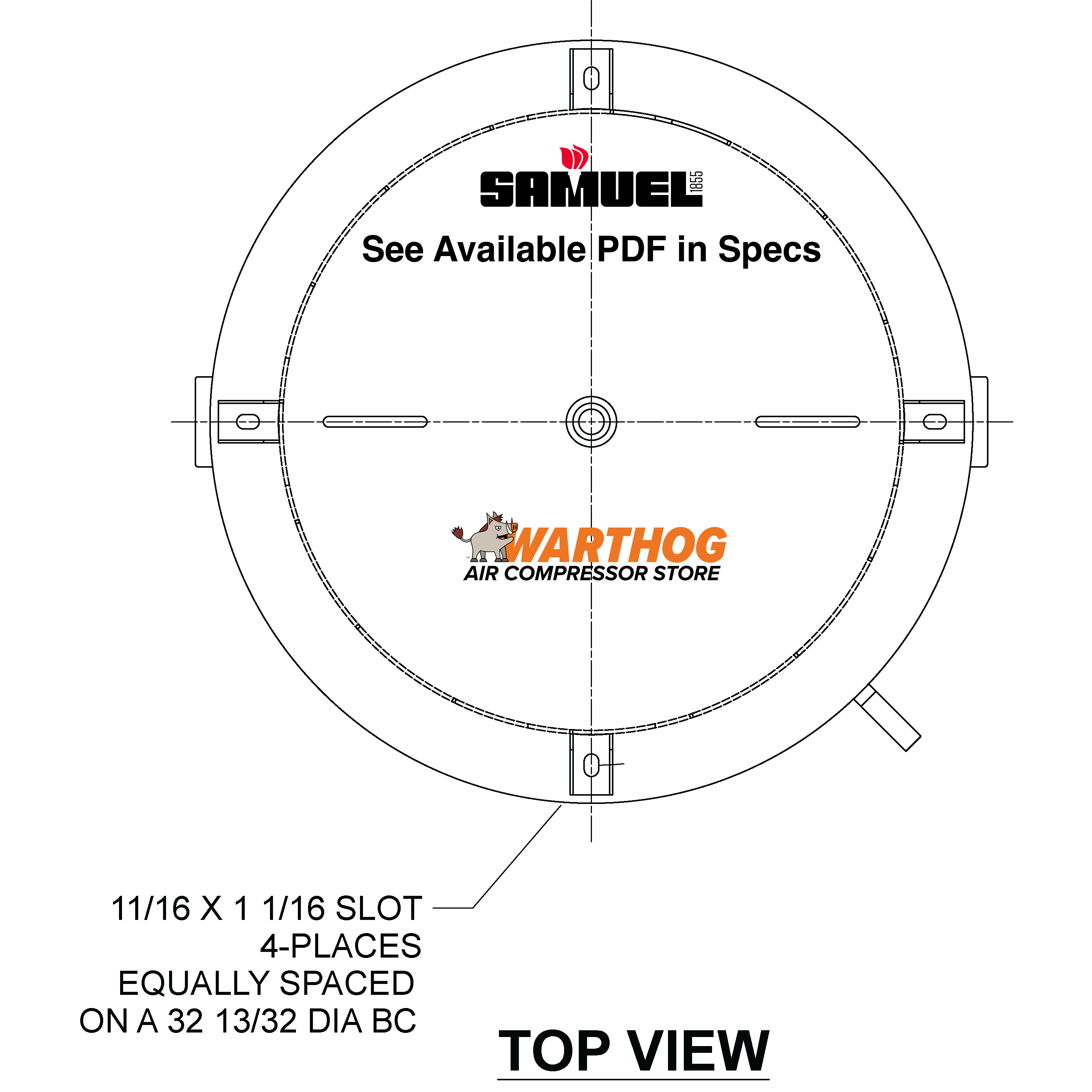 500 Gallon 200PSI Vertical Air Tank By Samuel with 8" base ring | A10130 Samuel