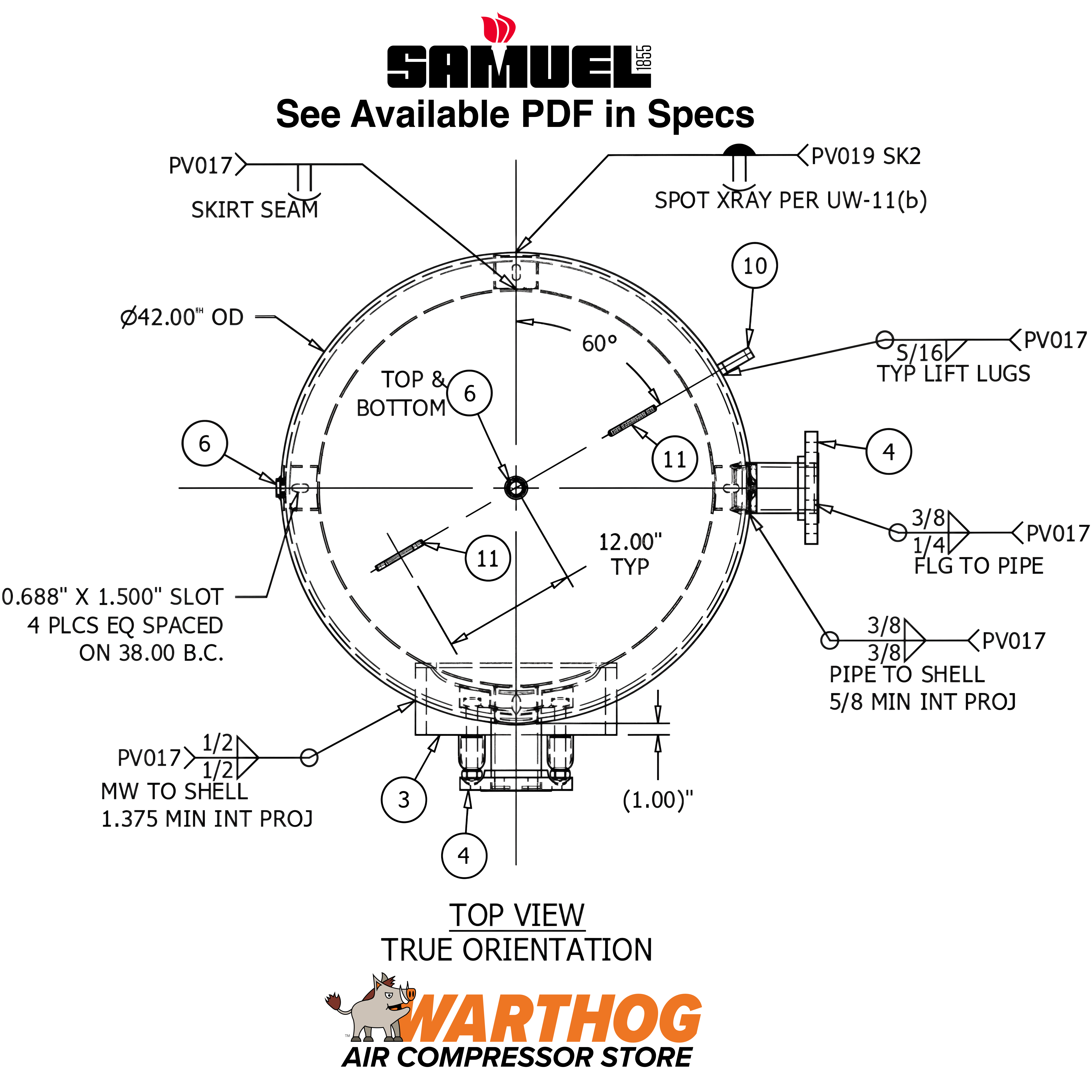 660 Gallon 300PSI Vertical Air Tank By Samuel with 8" base ring | A10131-300X
