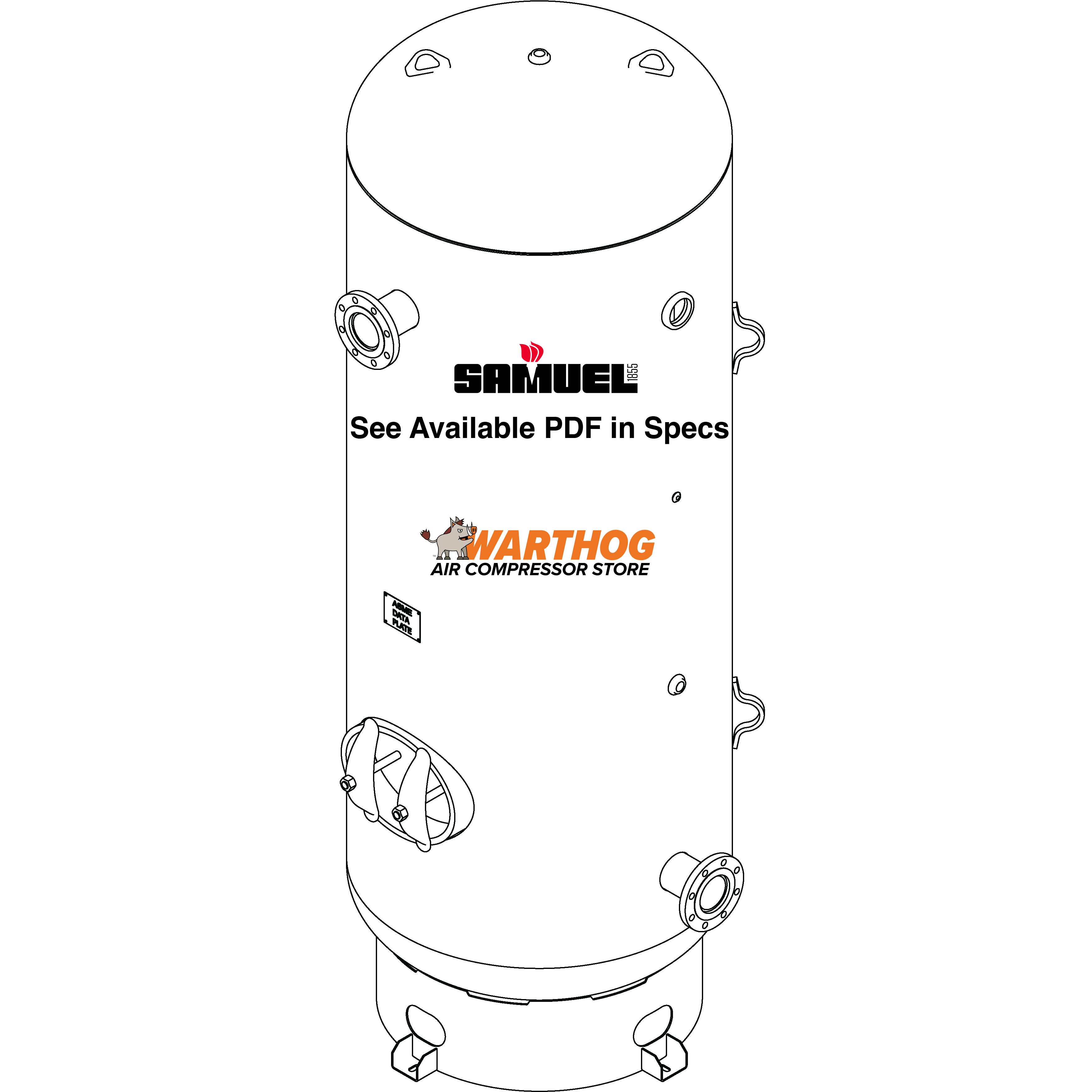 660 Gallon 150PSI Vertical Air Tank By Samuel with 8" base ring | A10131