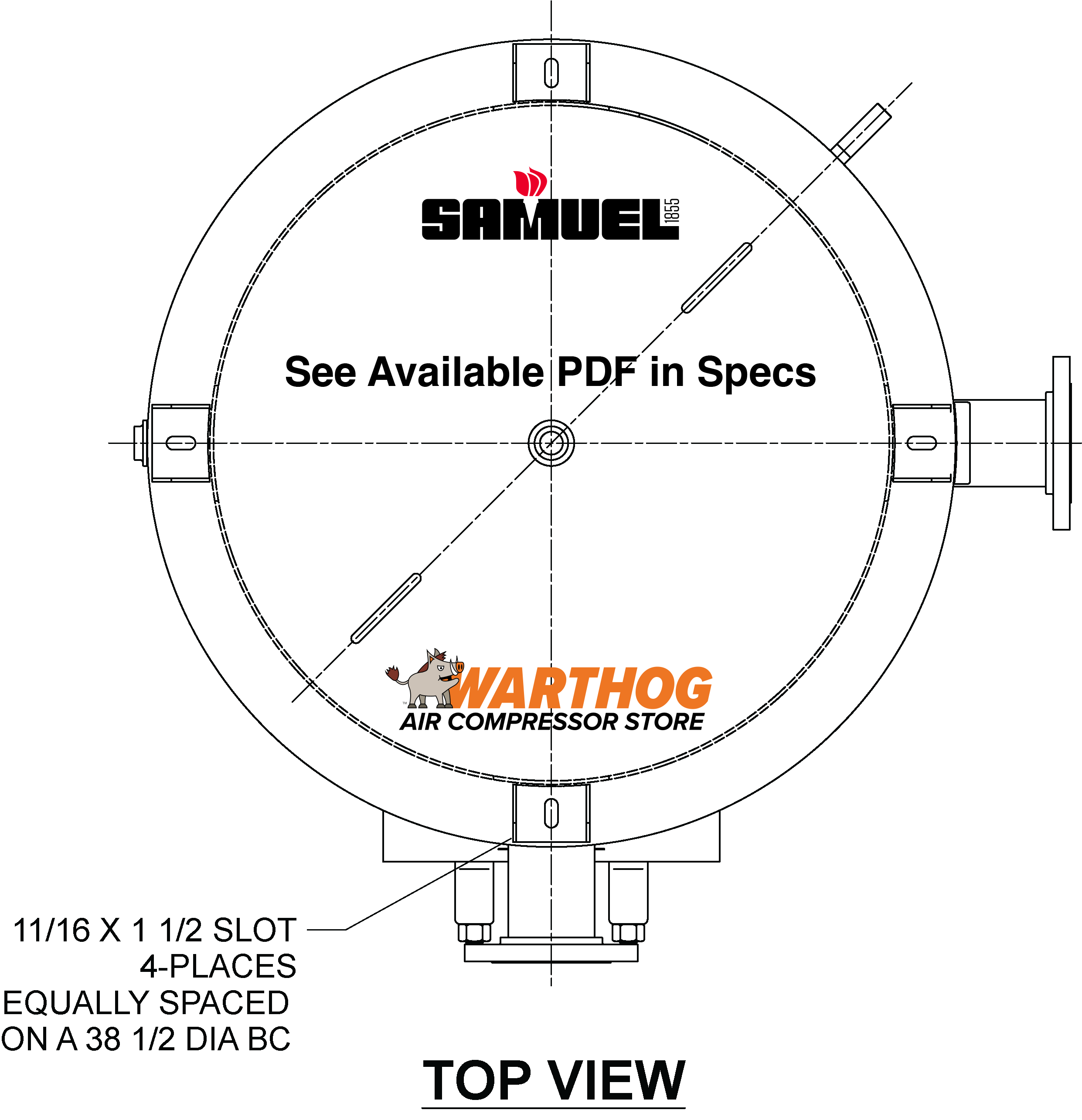 660 Gallon 150PSI Vertical Air Tank By Samuel with 8" base ring | A10131