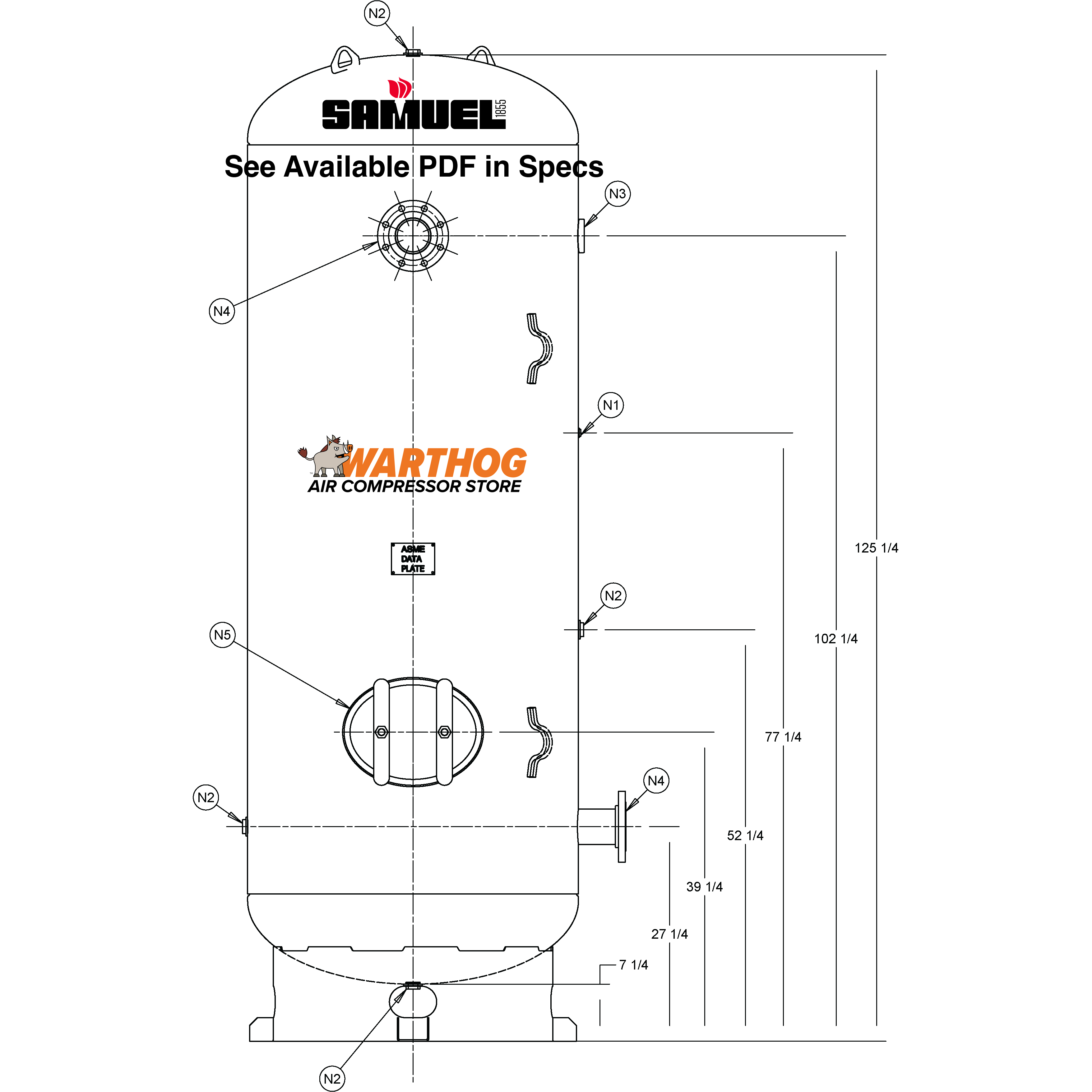 660 Gallon 150PSI Vertical Air Tank By Samuel with 8" base ring | A10131