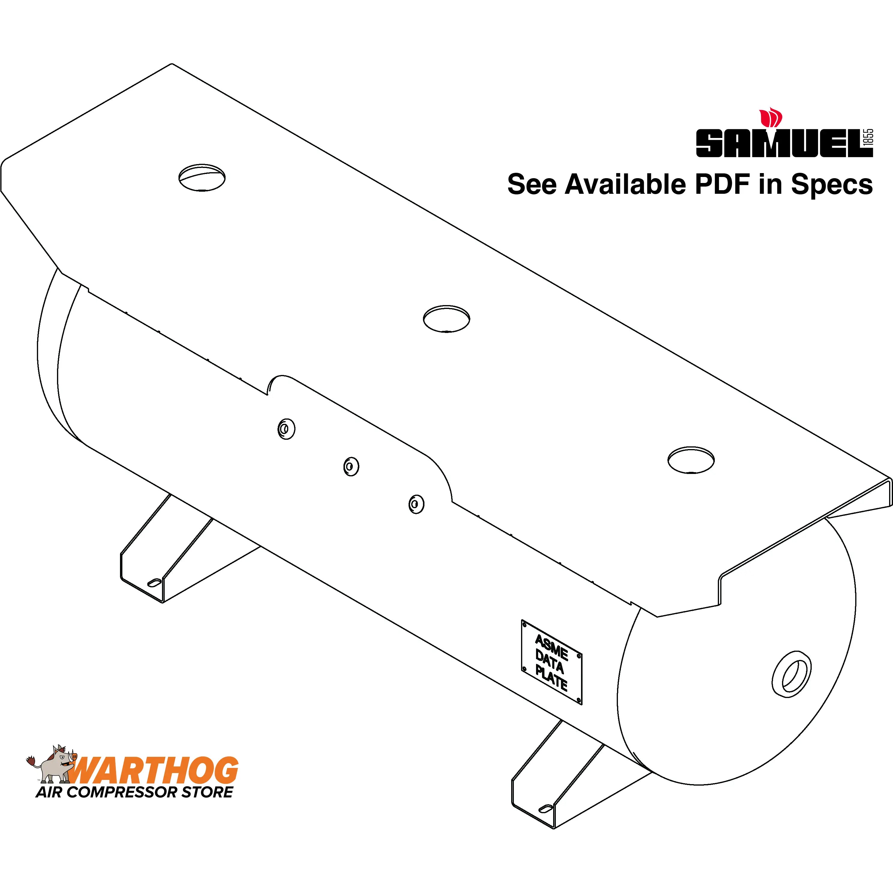 80 Gallon 200PSI Horizontal Air Tank By Samuel with Saddle legs, 16"X66" extended top plate | A10138