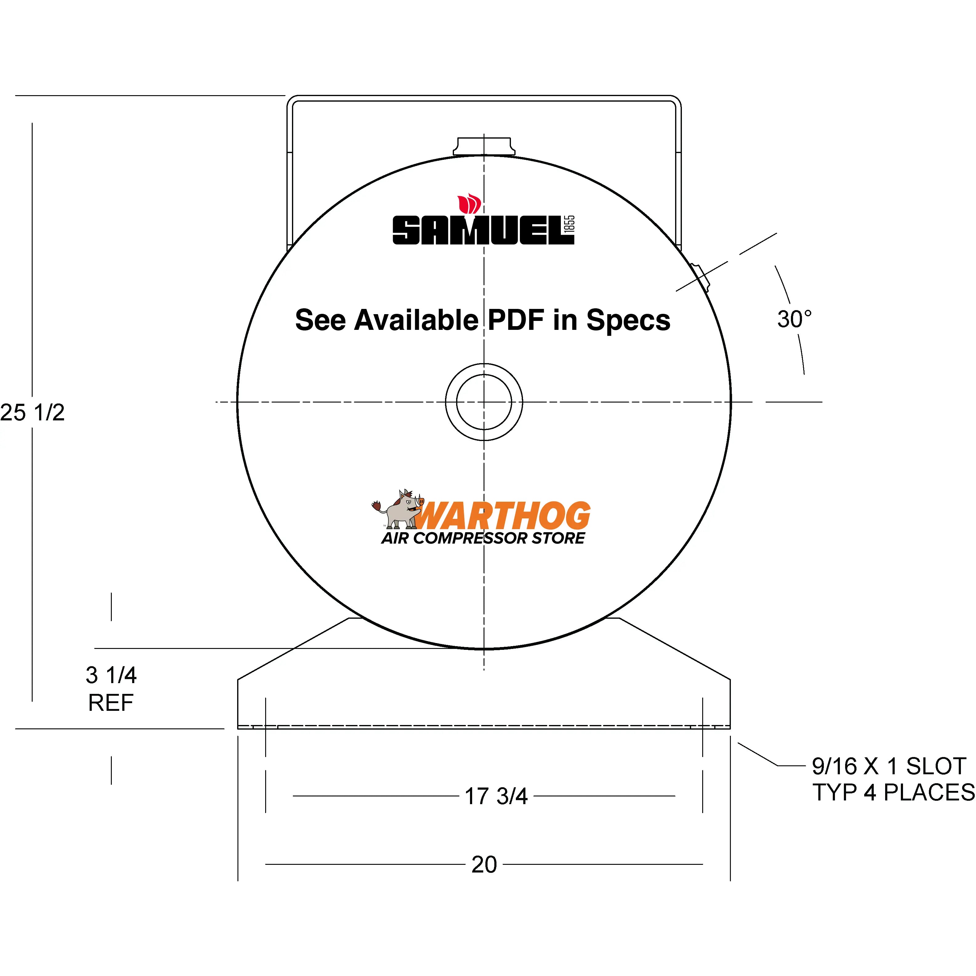 80 Gallon 200PSI Horizontal Air Tank By Samuel with Saddle legs, 16"X66" extended top plate | A10138