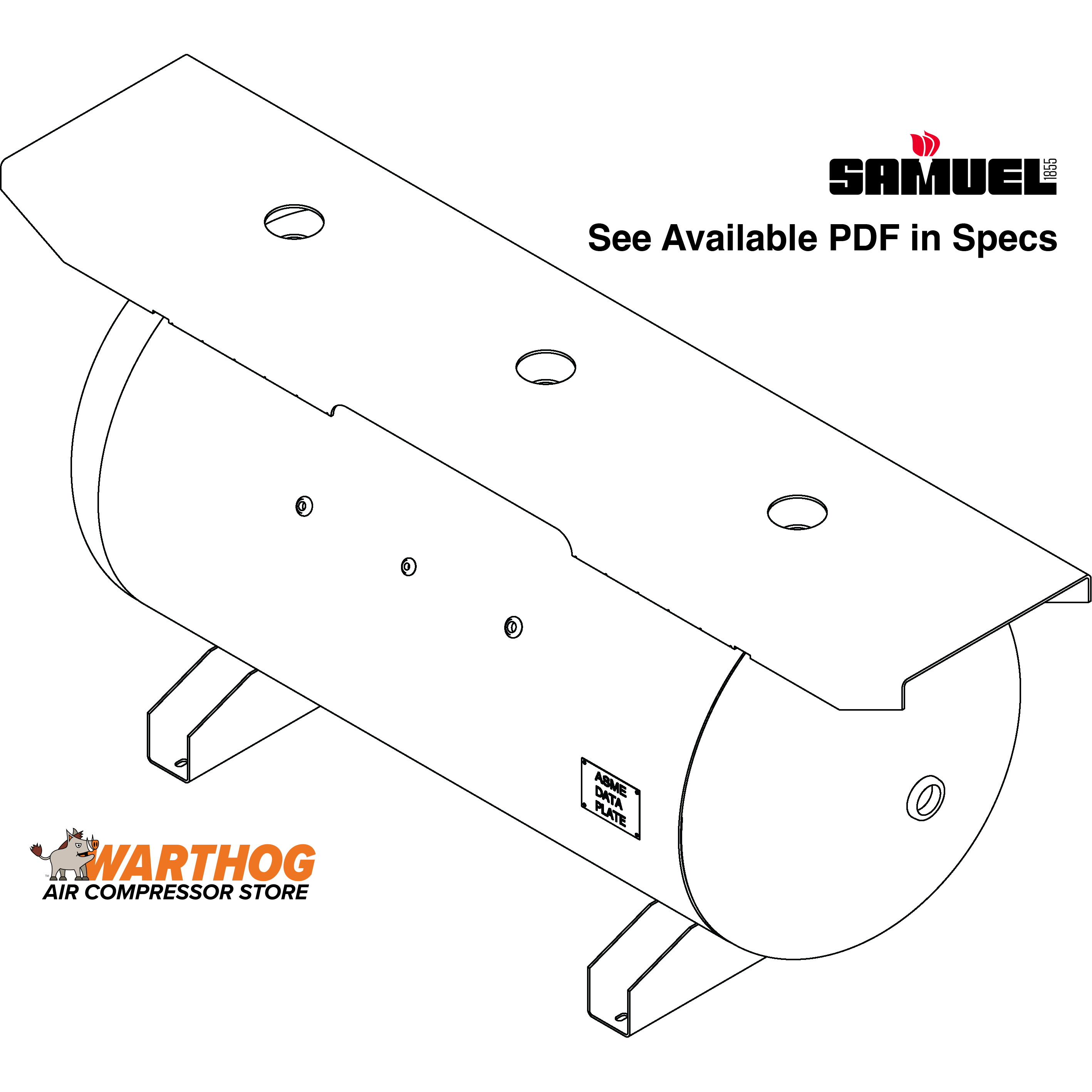 200 Gallon 200PSI Horizontal Air Tank By Samuel with Saddle legs, 18"X86" top plate | A10140