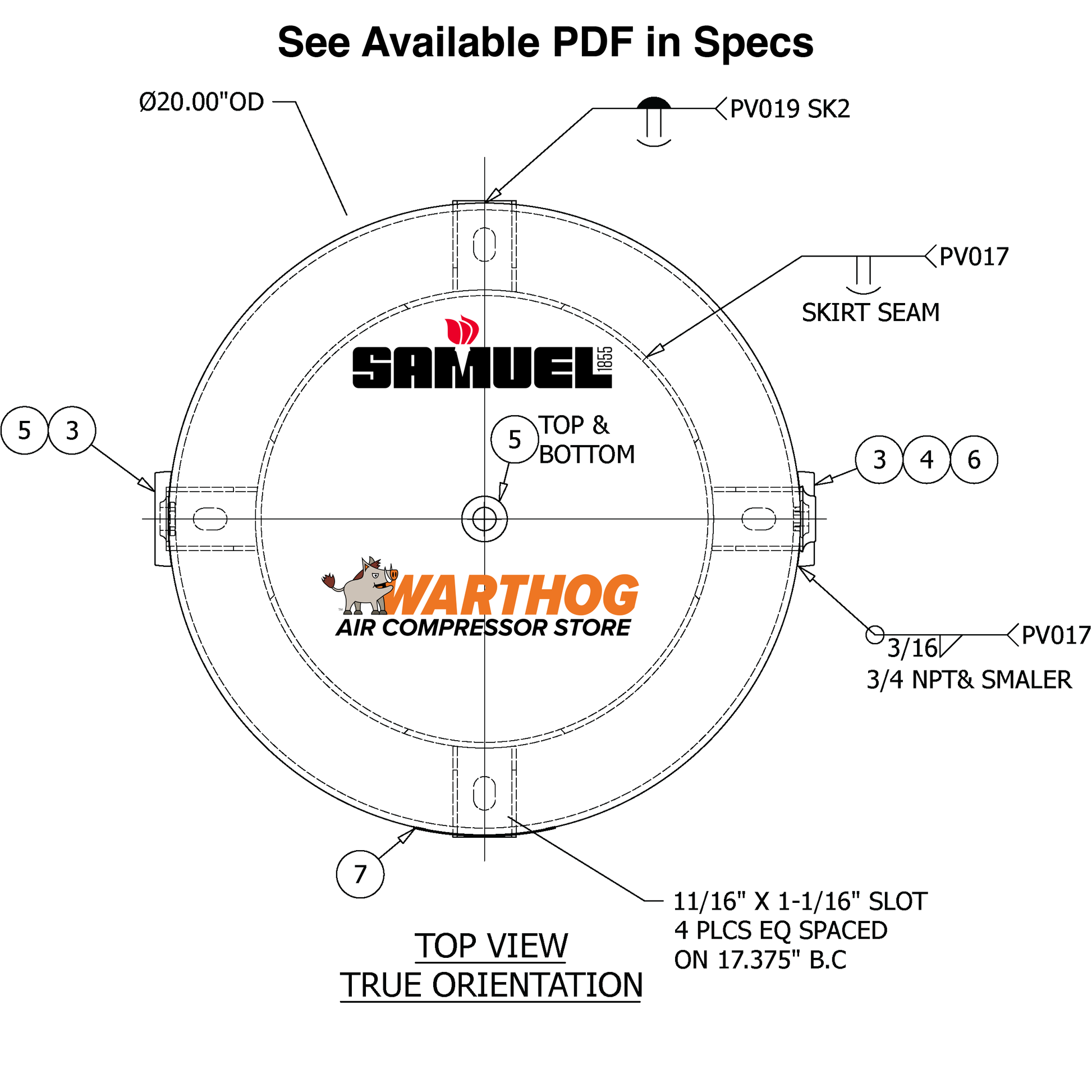 80 Gallon 300PSI Vertical Air Tank By Samuel with 6" base ring | A10325-300 Samuel