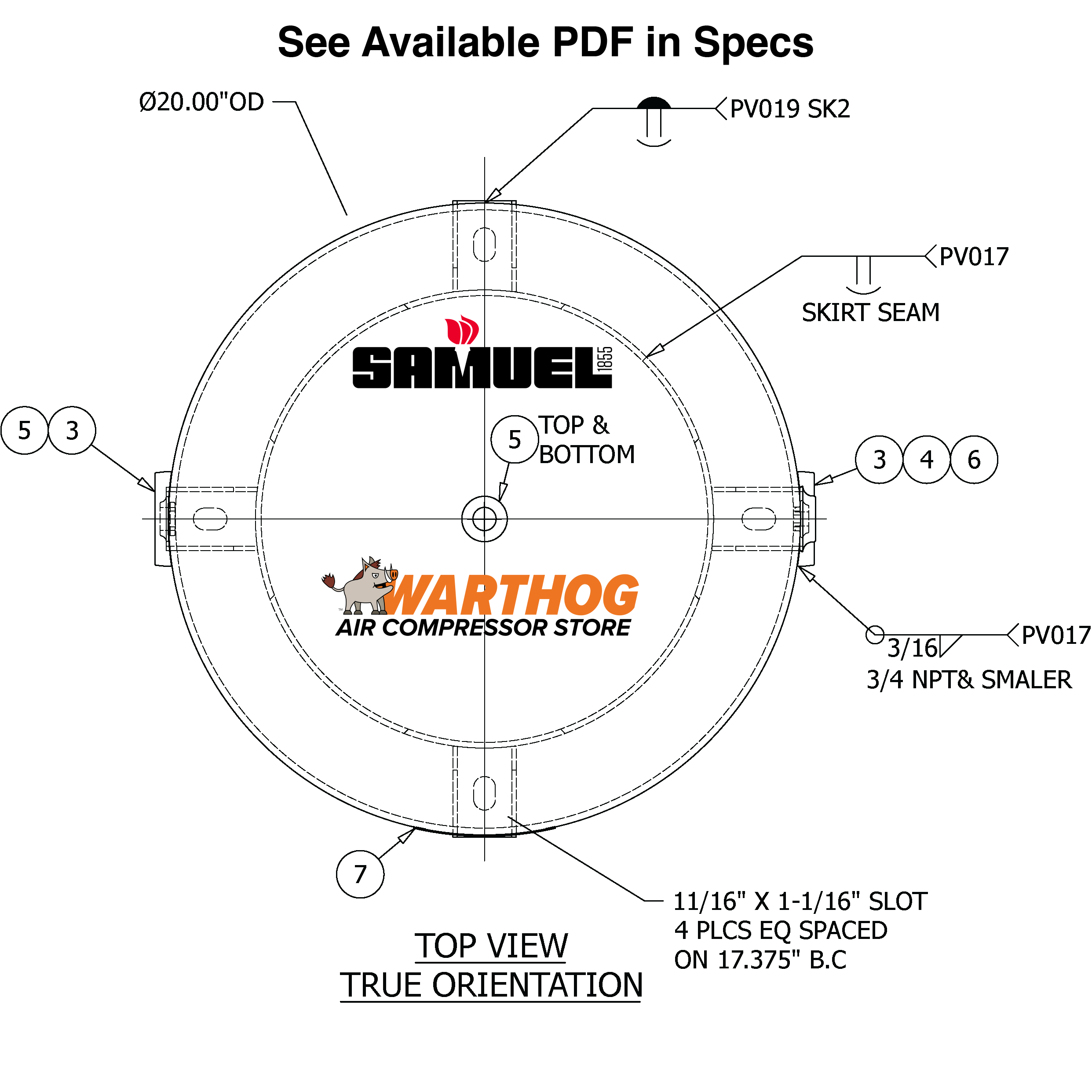 80 Gallon 300PSI Vertical Air Tank By Samuel with 6" base ring | A10325-300 Samuel