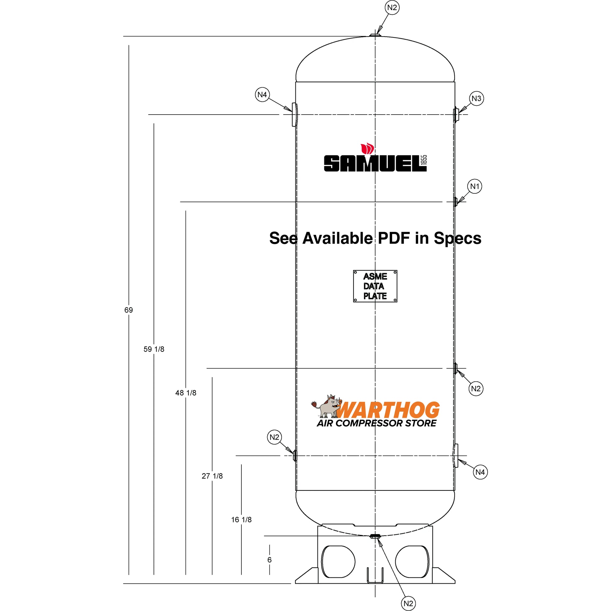 80 Gallon 200PSI Vertical Air Tank By Samuel with 6" base ring | A10325 Samuel