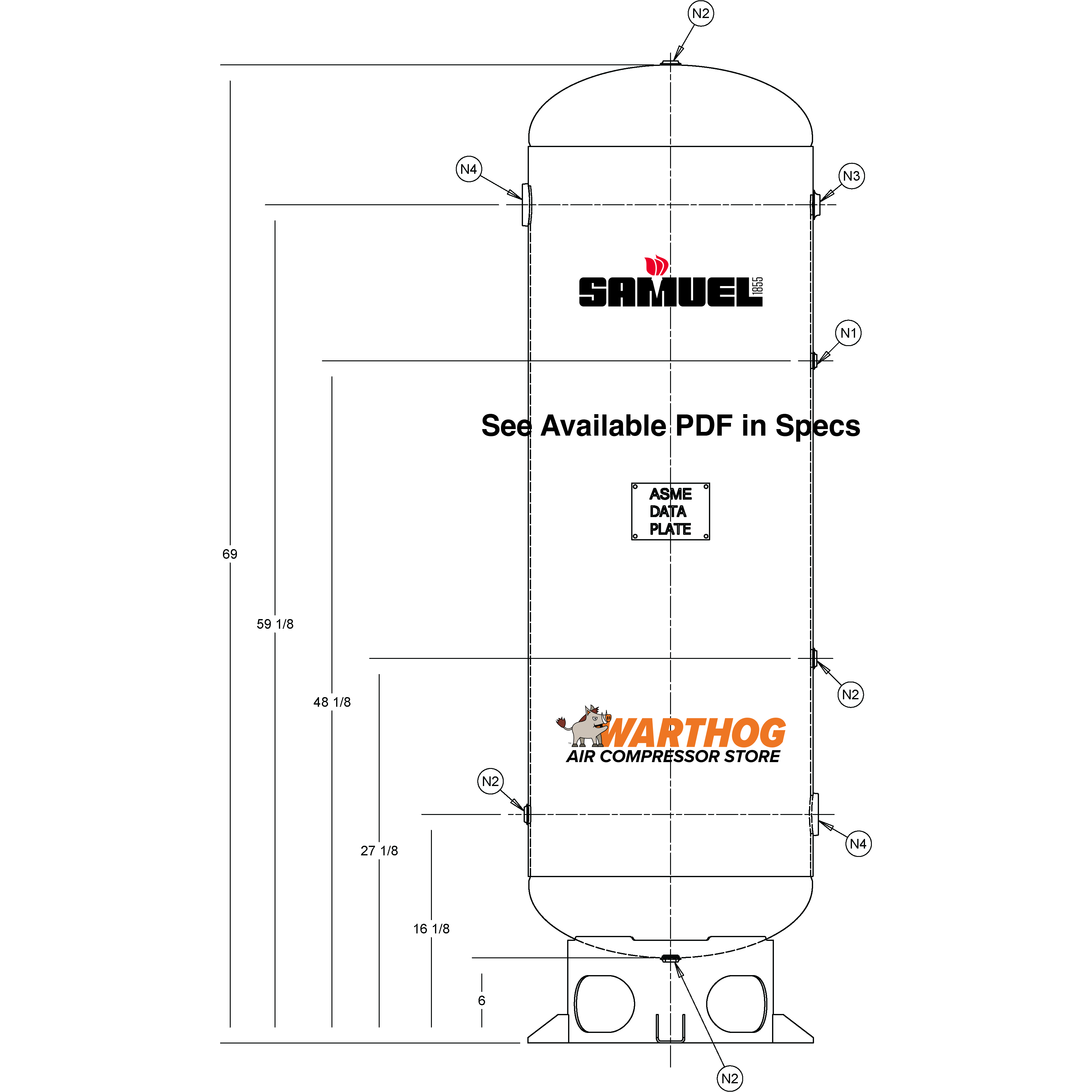 80 Gallon 200PSI Vertical Air Tank By Samuel with 6" base ring | A10325