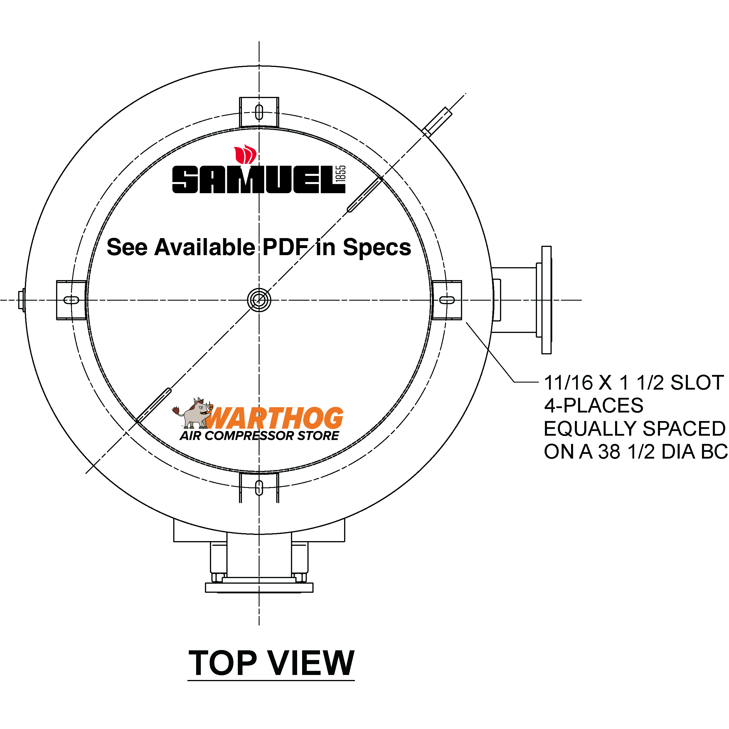 1060 Gallon 155PSI Vertical Air Tank By Samuel with 8" base ring | A10132