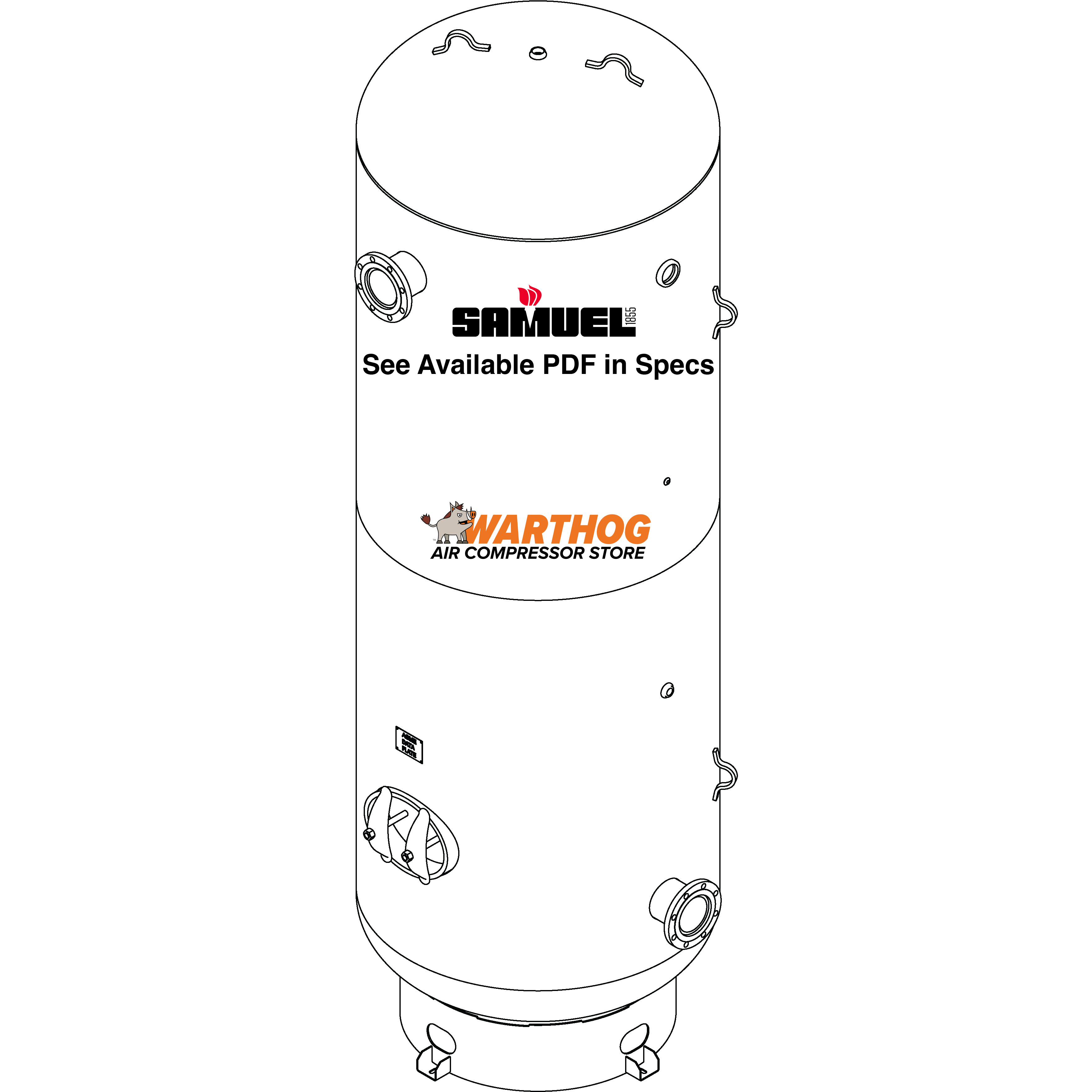 1550 Gallon 200PSI Vertical Air Tank By Samuel with 8" base ring | A10332