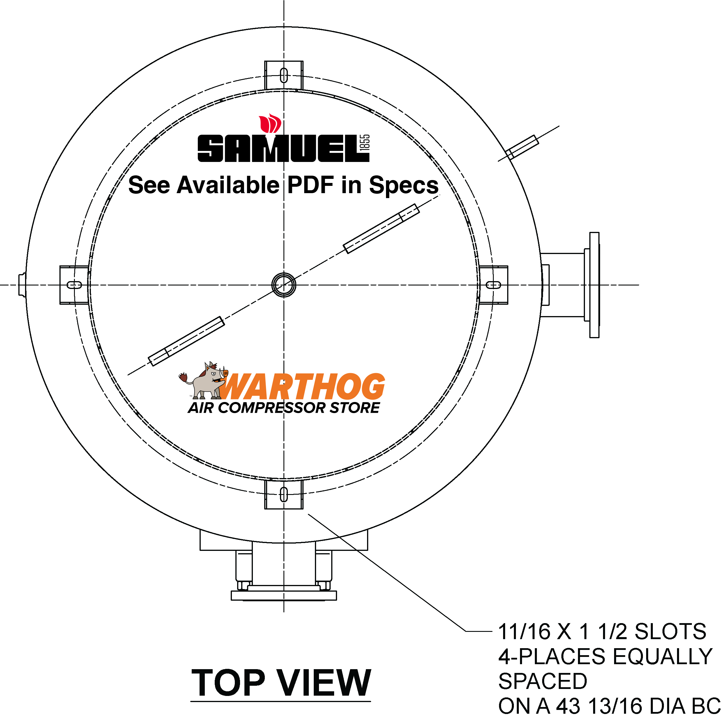 1550 Gallon 200PSI Vertical Air Tank By Samuel with 8" base ring | A10332
