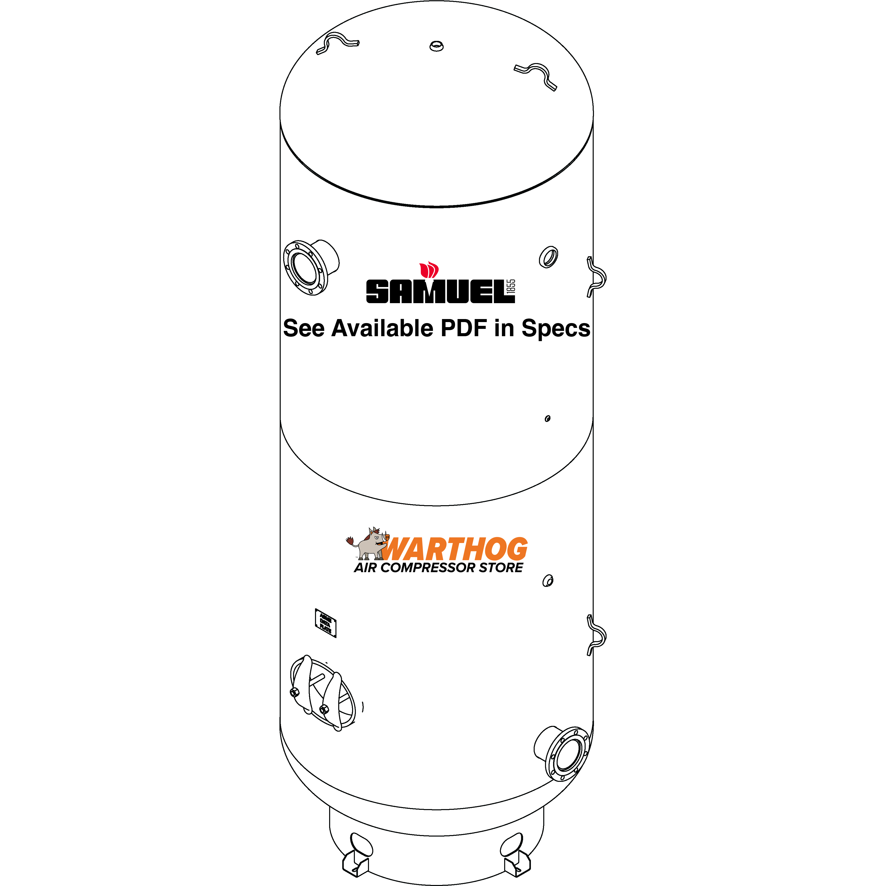 2000 Gallon 150PSI Vertical Air Tank By Samuel with 8" base ring | A10333