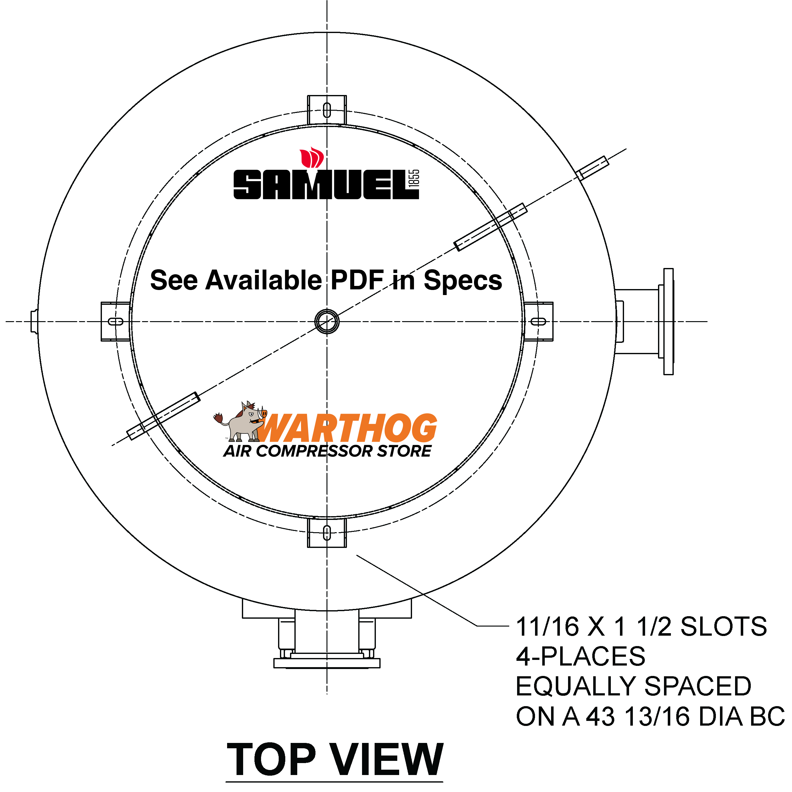2560 Gallon 150PSI Vertical Air Tank By Samuel with 8" base ring | A10336