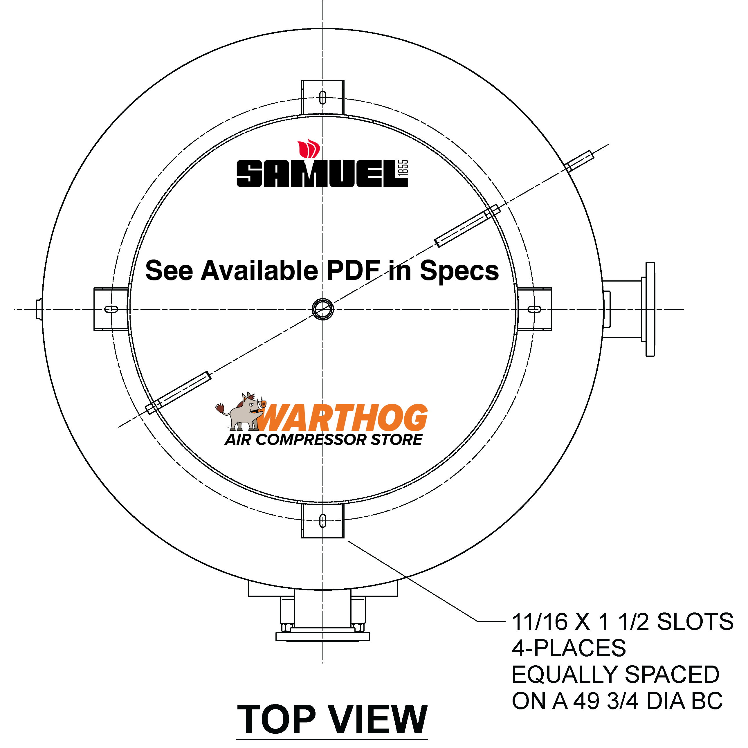 3000 Gallon 137PSI Vertical Air Tank By Samuel with 8" base ring | A10339