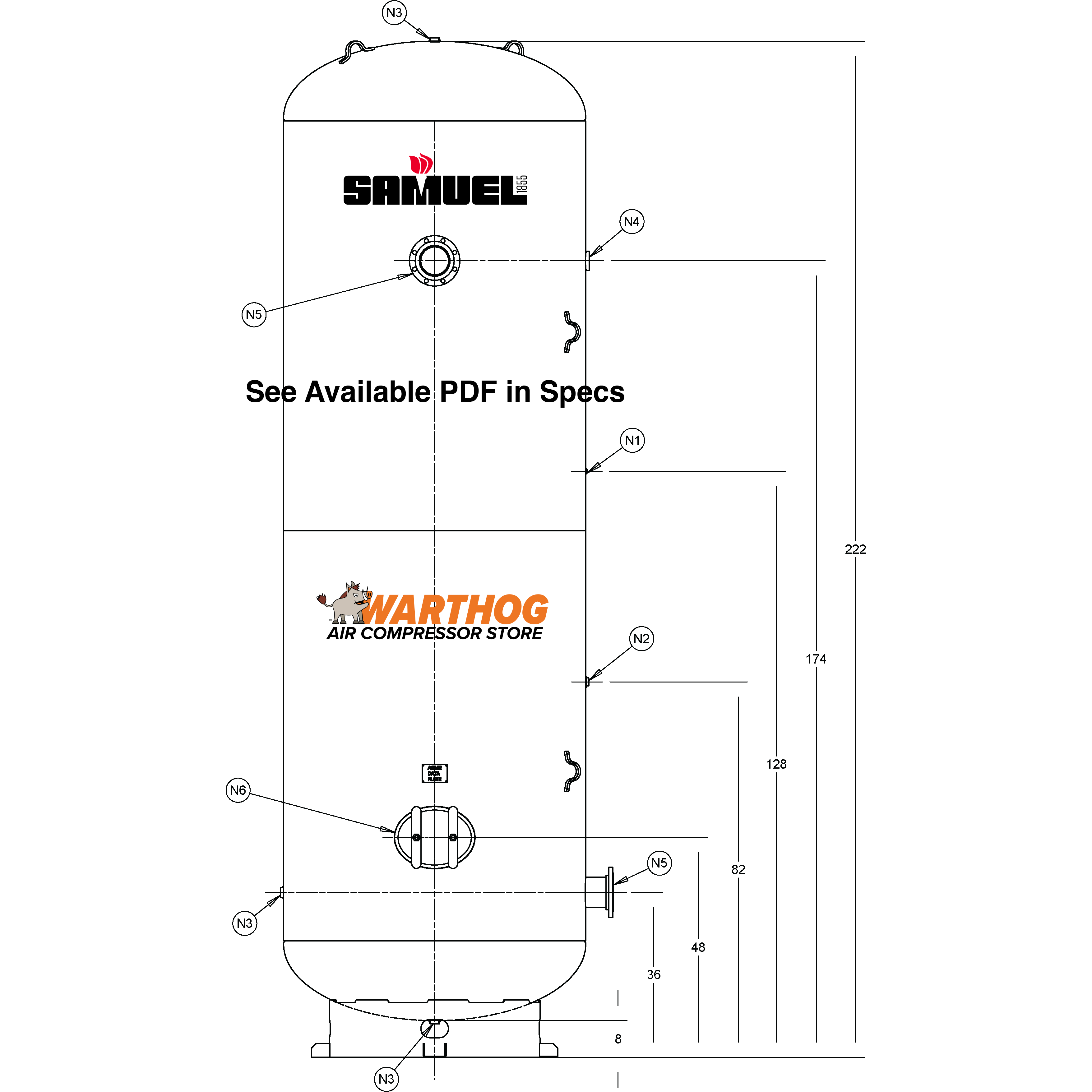 3000 Gallon 137PSI Vertical Air Tank By Samuel with 8" base ring | A10339
