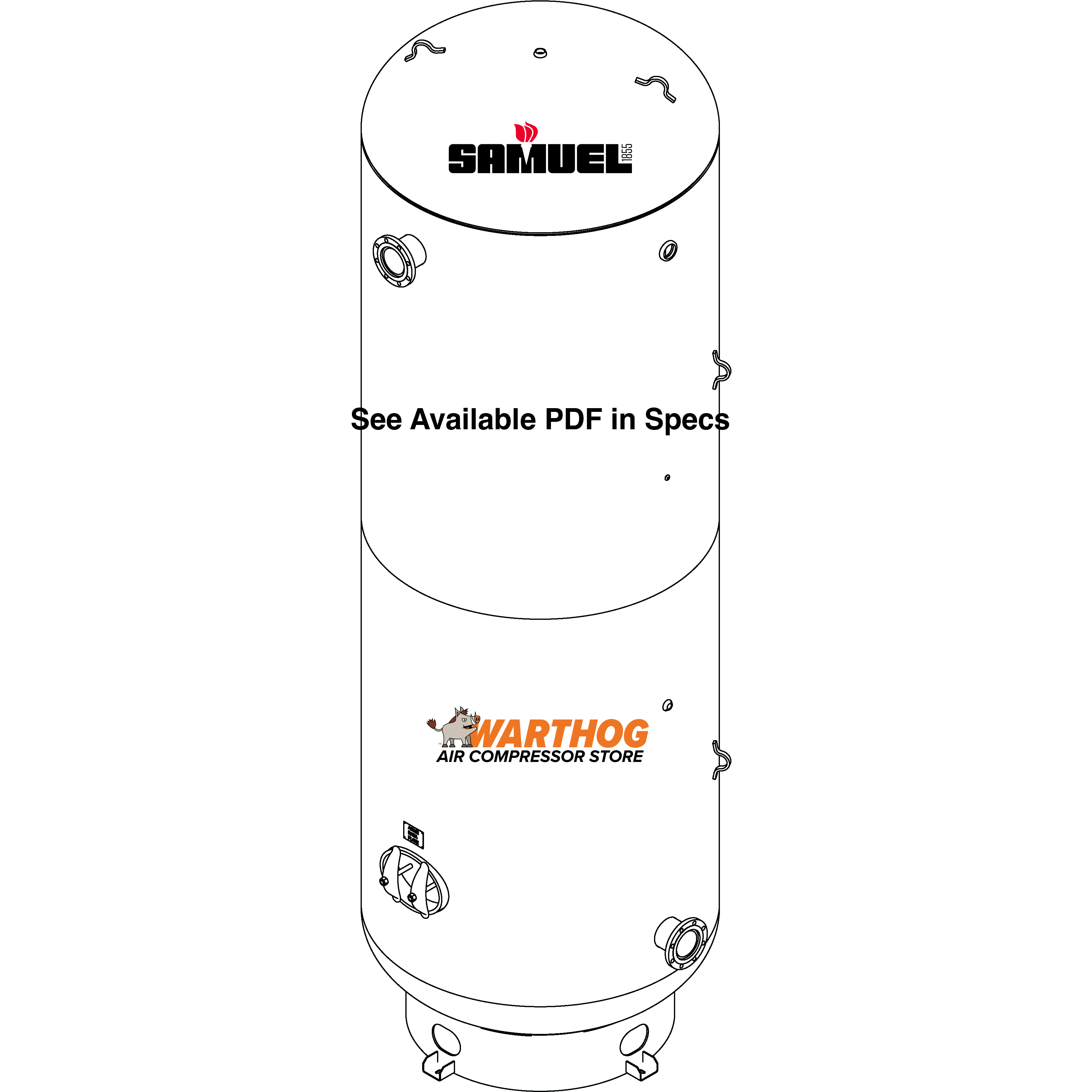 3800 Gallon 150PSI Vertical Air Tank By Samuel with 8" base ring | A10340