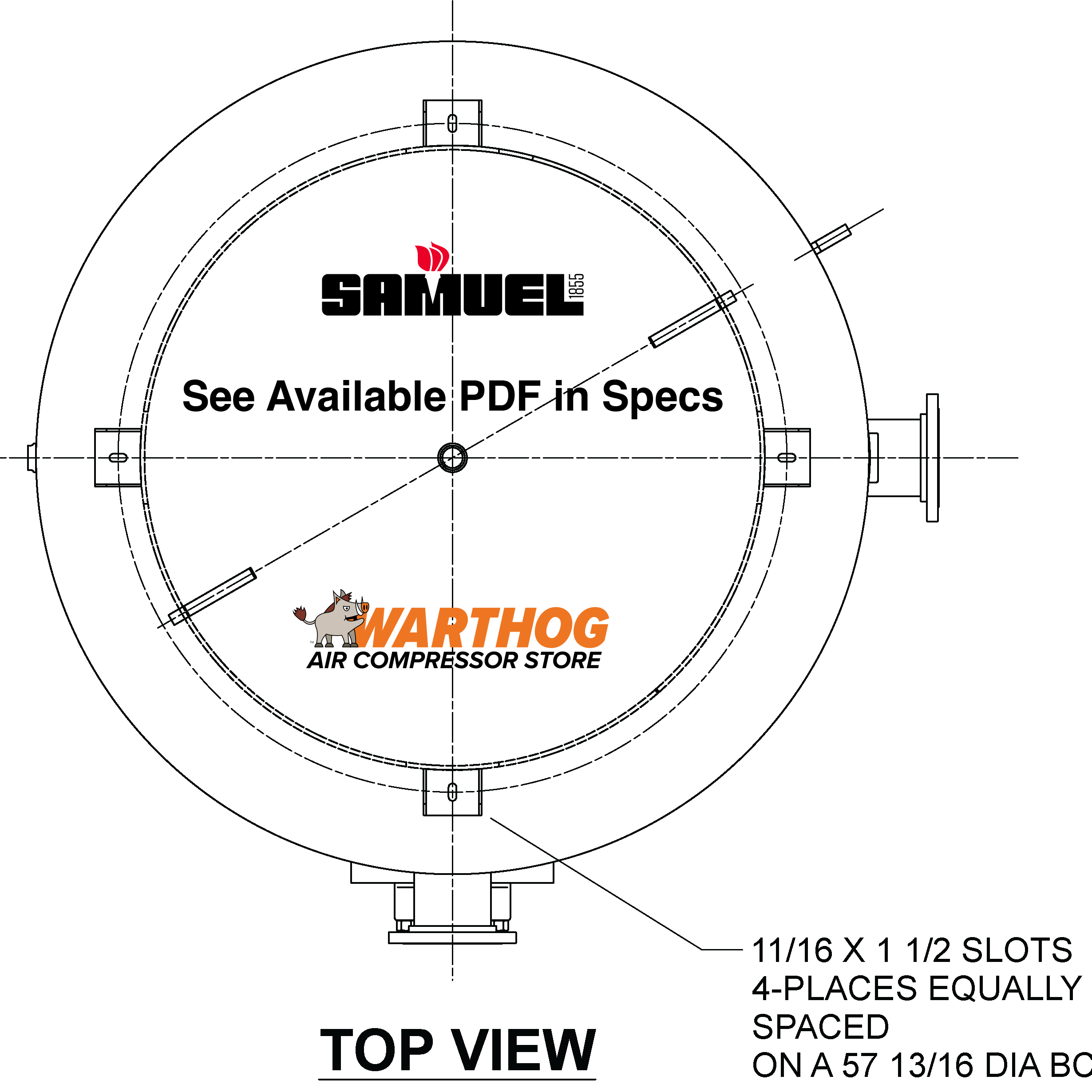 3800 Gallon 150PSI Vertical Air Tank By Samuel with 8" base ring | A10340