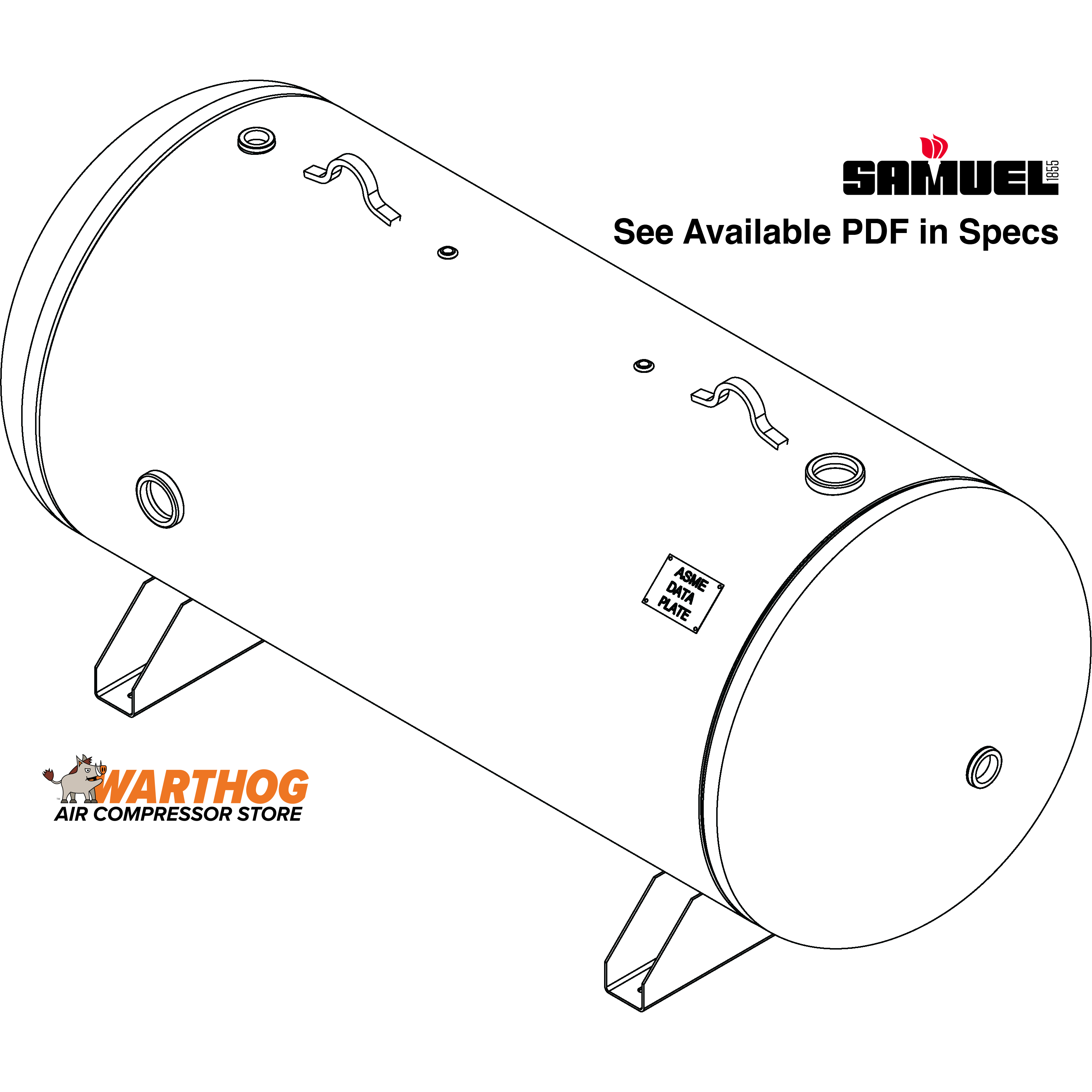 400 Gallon 165PSI Horizontal Air Tank By Samuel with Saddle legs | A10346