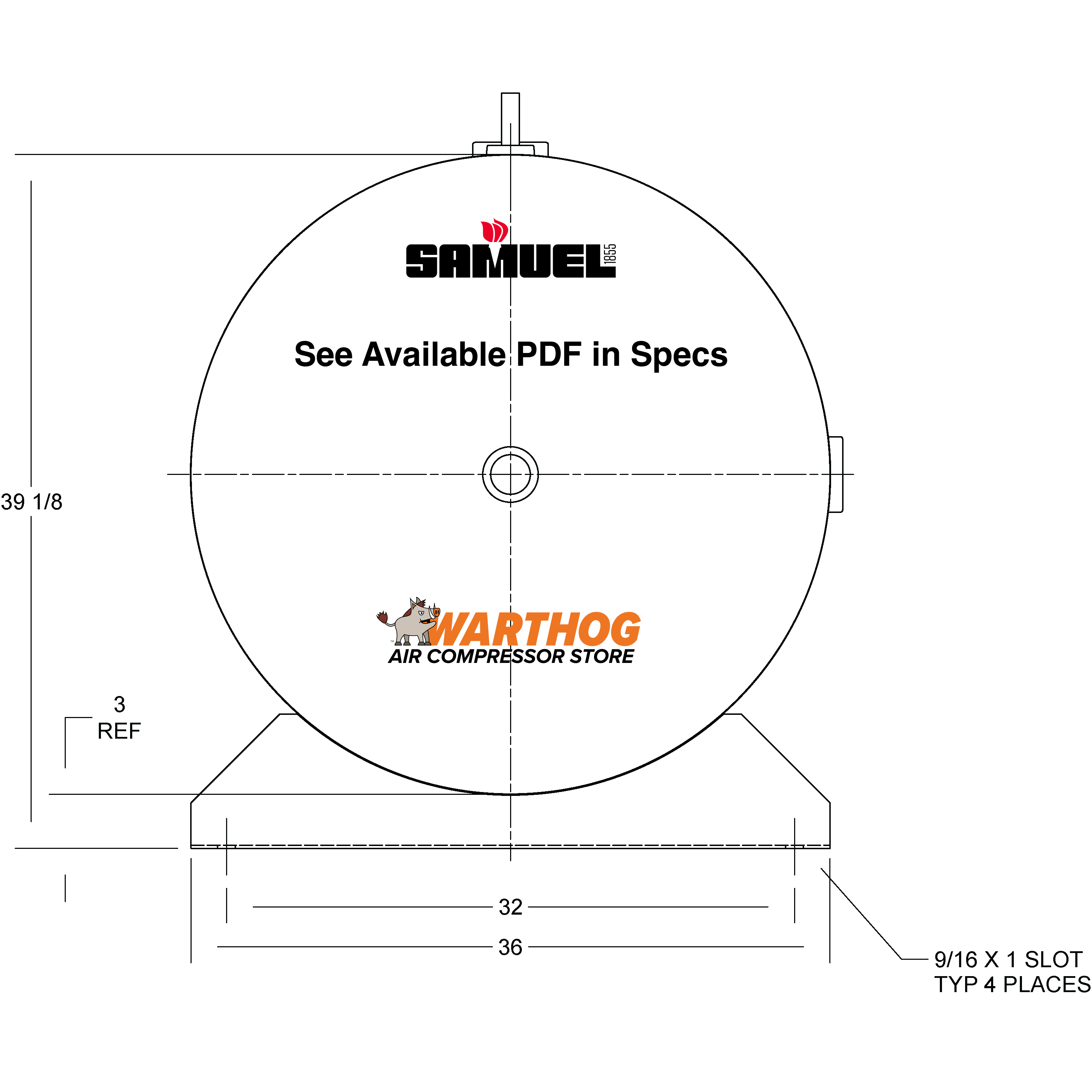 400 Gallon 165PSI Horizontal Air Tank By Samuel with Saddle legs | A10346