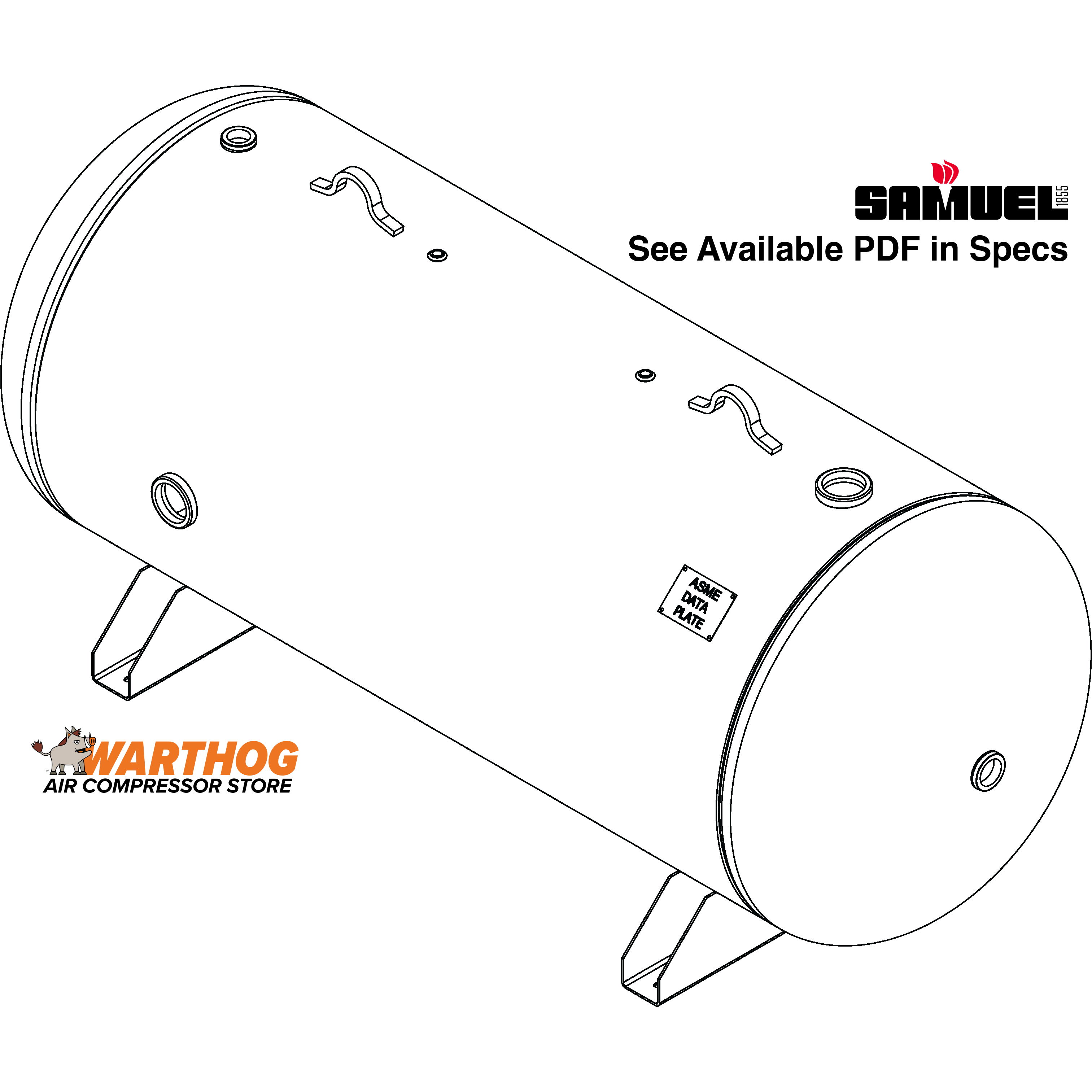 400 Gallon 200PSI Horizontal Air Tank By Samuel with Saddle legs | A10348