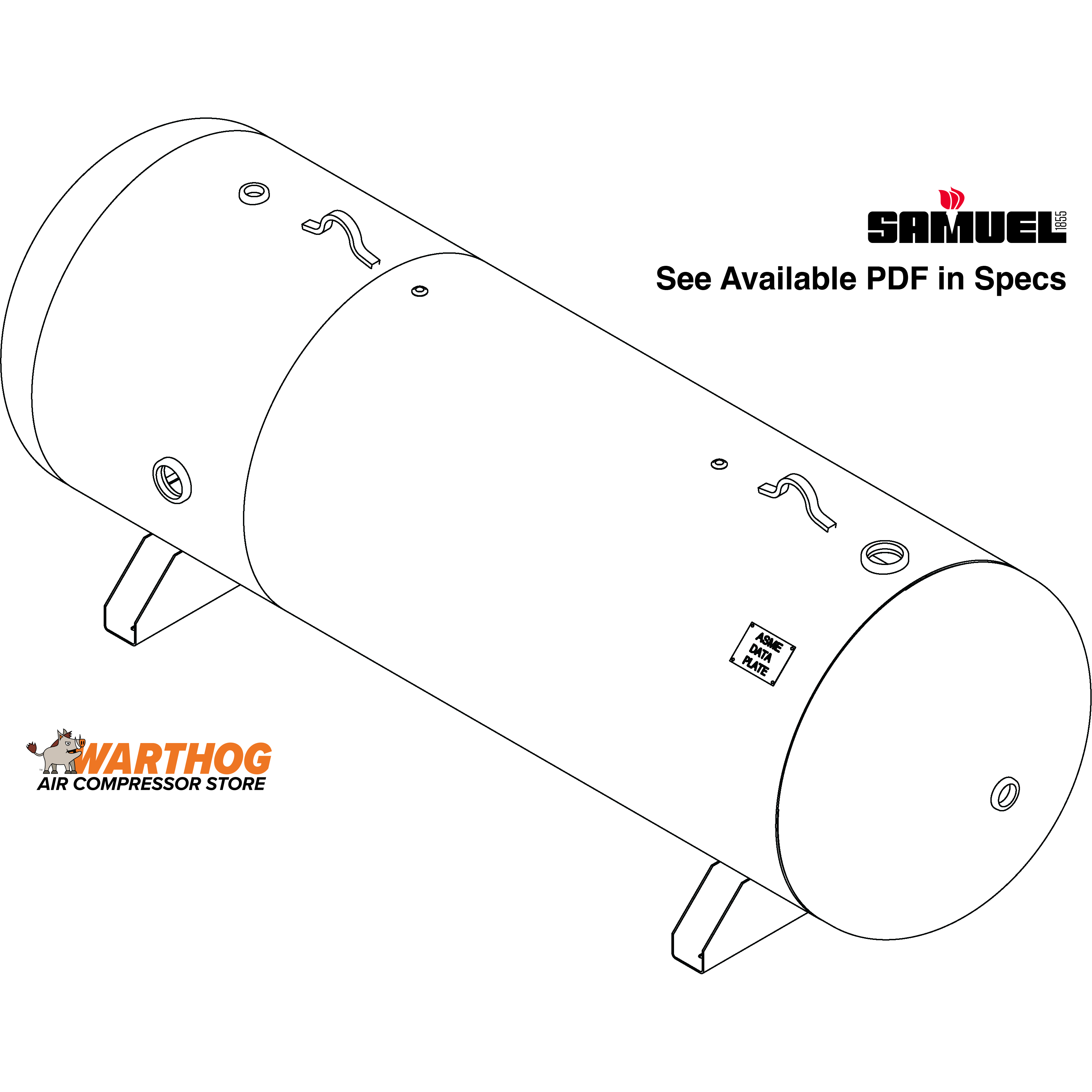 500 Gallon 165PSI Horizontal Air Tank By Samuel with Saddle legs | A10352