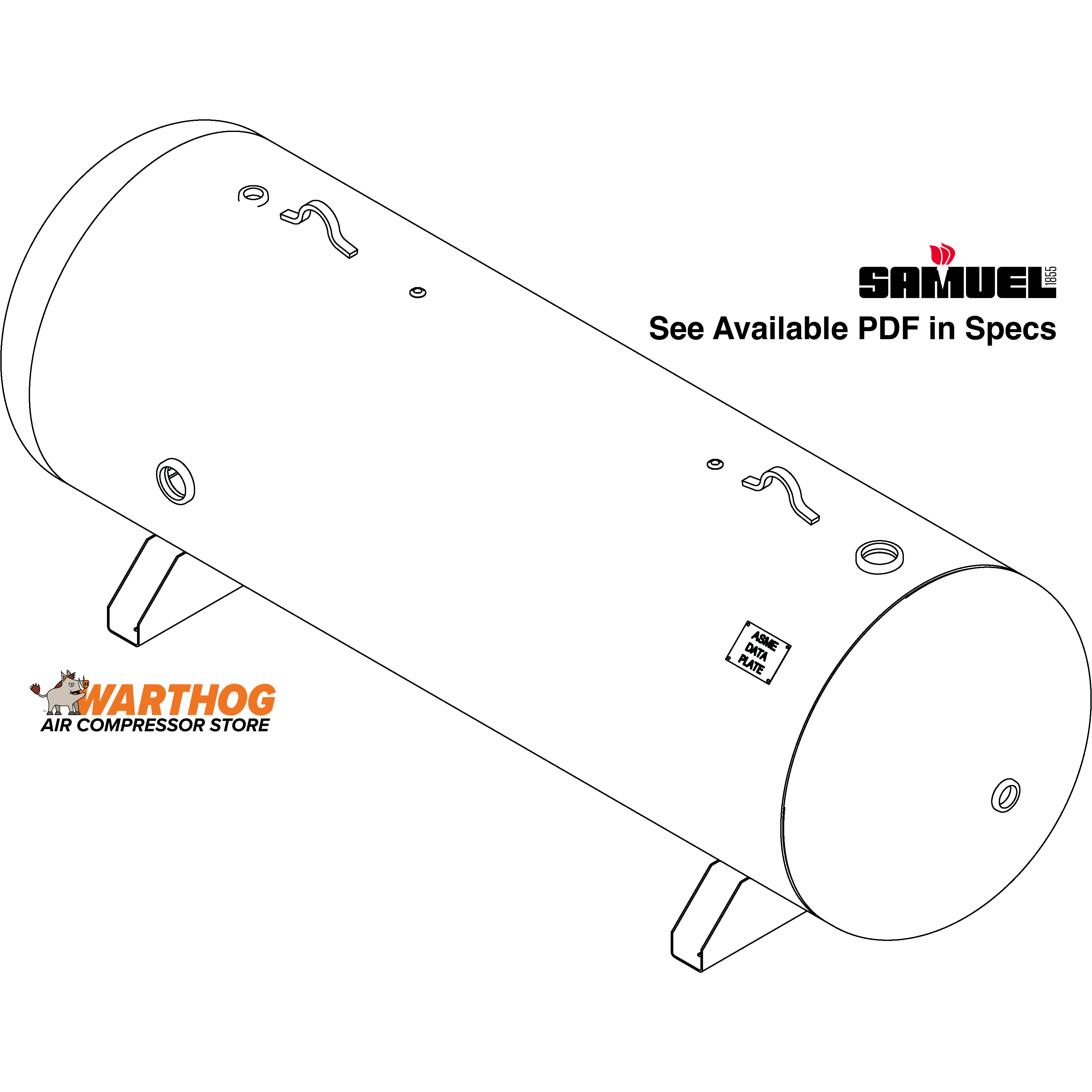 500 Gallon 200PSI Horizontal Air Tank By Samuel with Saddle legs | A10354