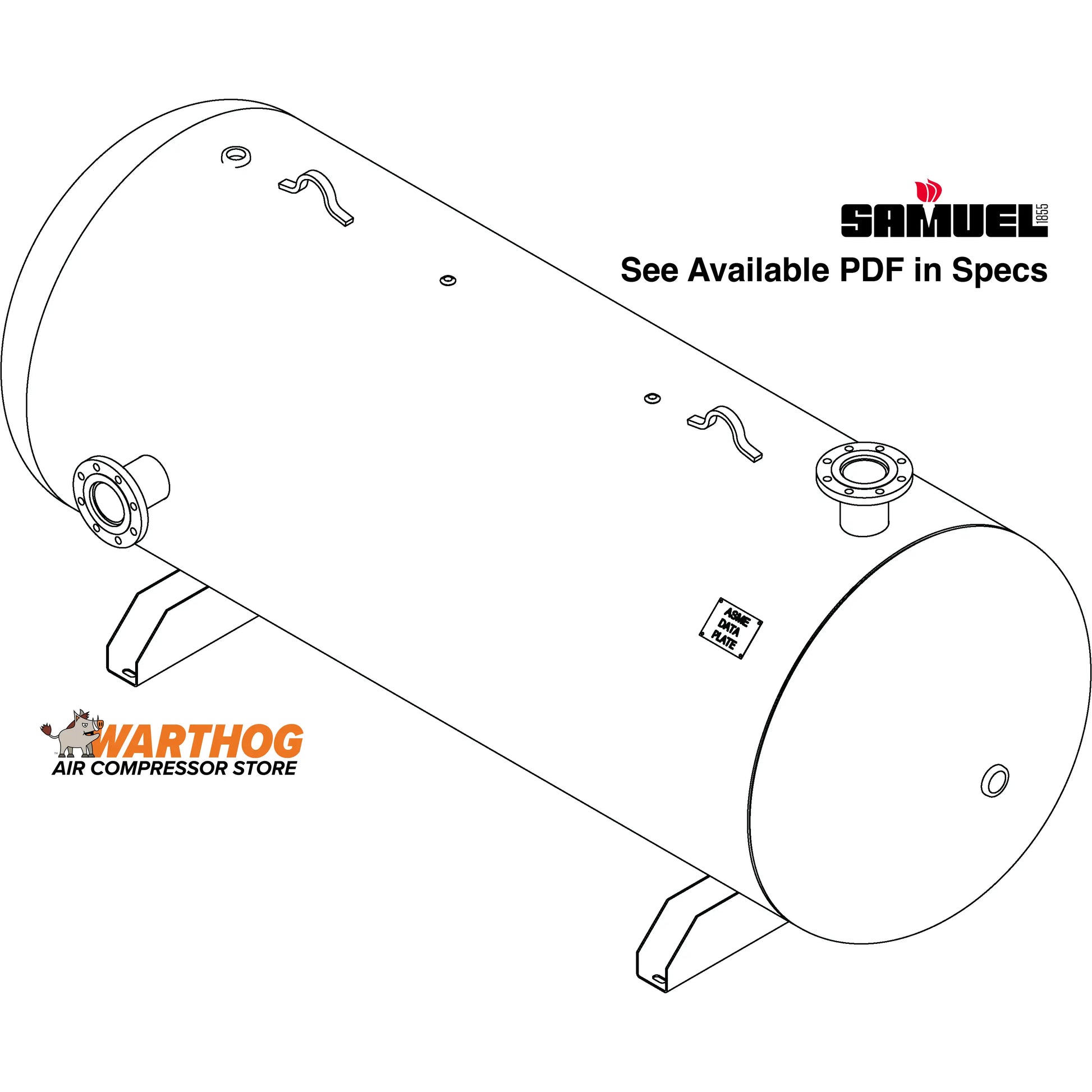660 Gallon 150PSI Horizontal Air Tank By Samuel with Saddle legs | A10358 Samuel