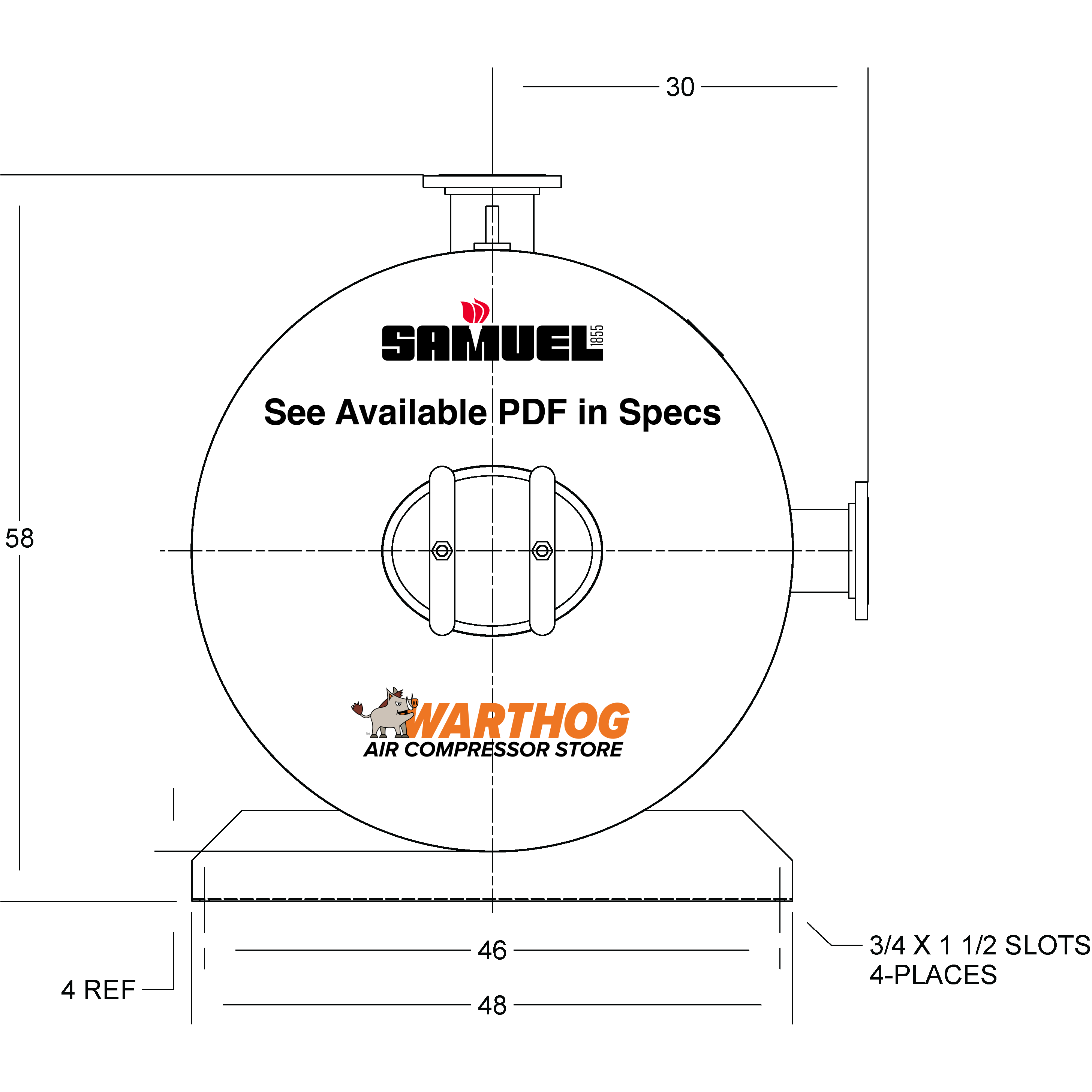 1060 Gallon 200PSI Horizontal Air Tank By Samuel with Saddle legs | A10368-200