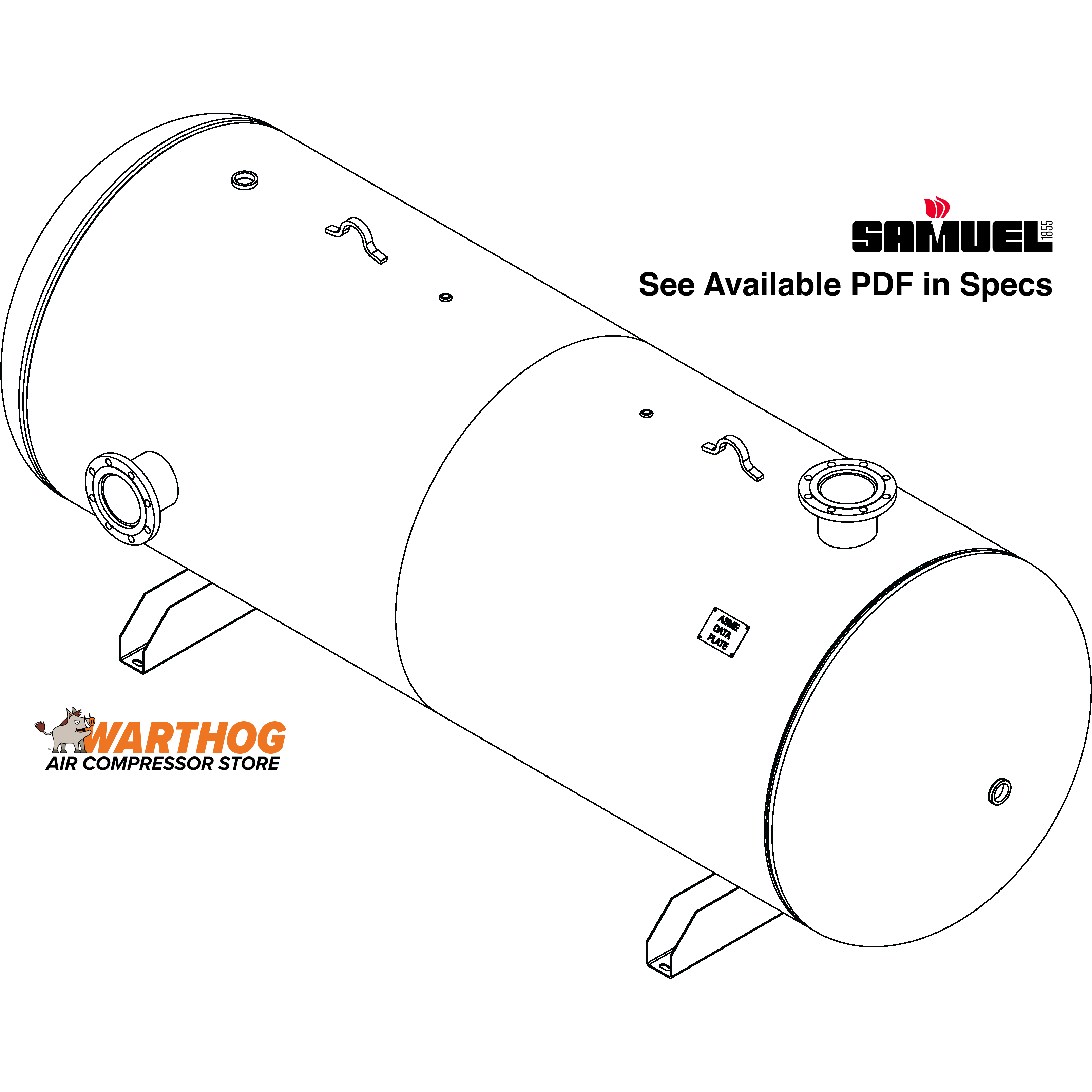 1060 Gallon 155PSI Horizontal Air Tank By Samuel with Saddle legs | A10368