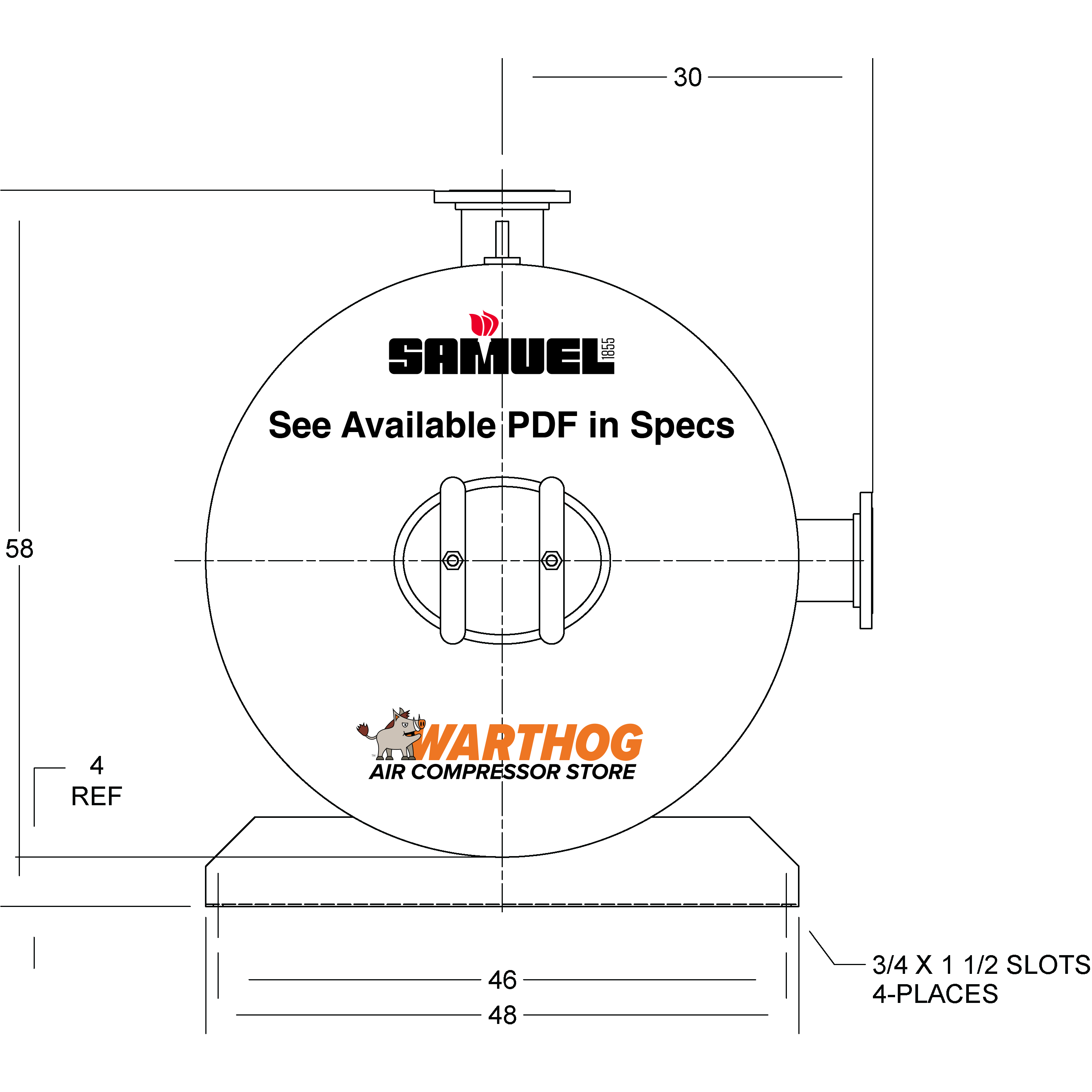 1060 Gallon 155PSI Horizontal Air Tank By Samuel with Saddle legs | A10368
