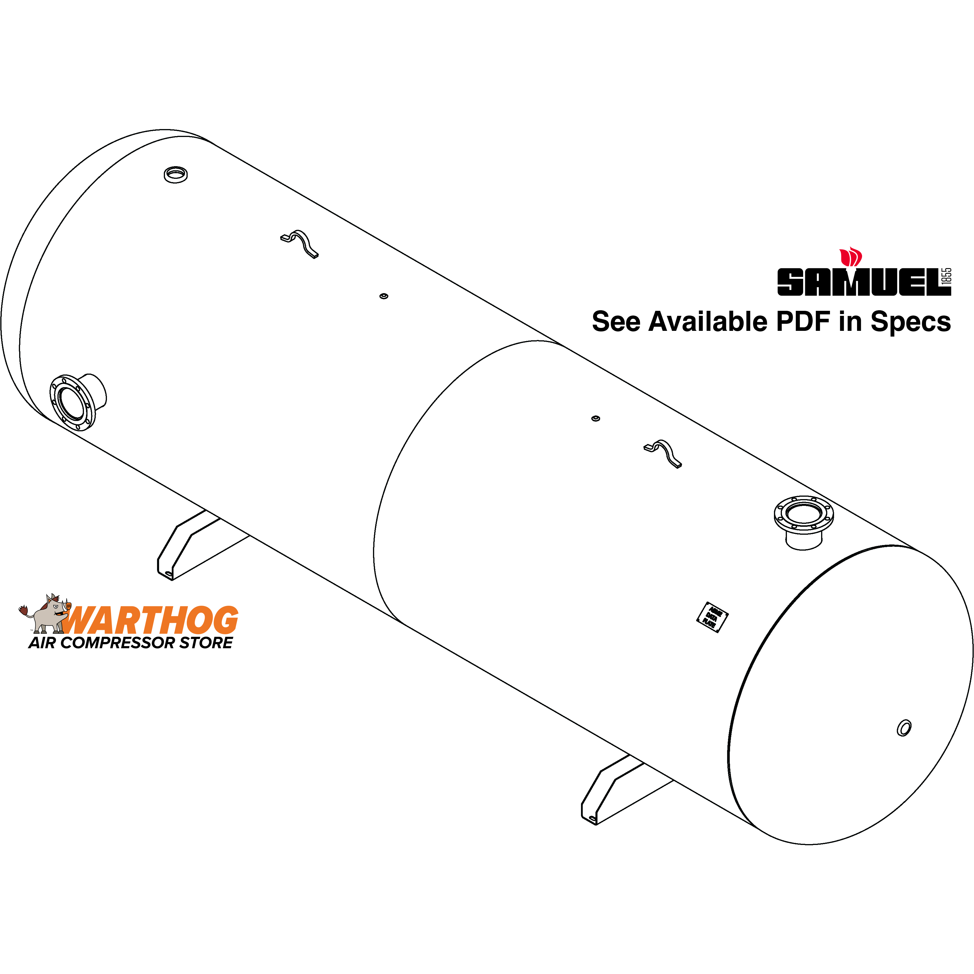 2560 Gallon 150PSI Horizontal Air Tank By Samuel with Saddle legs | A10392
