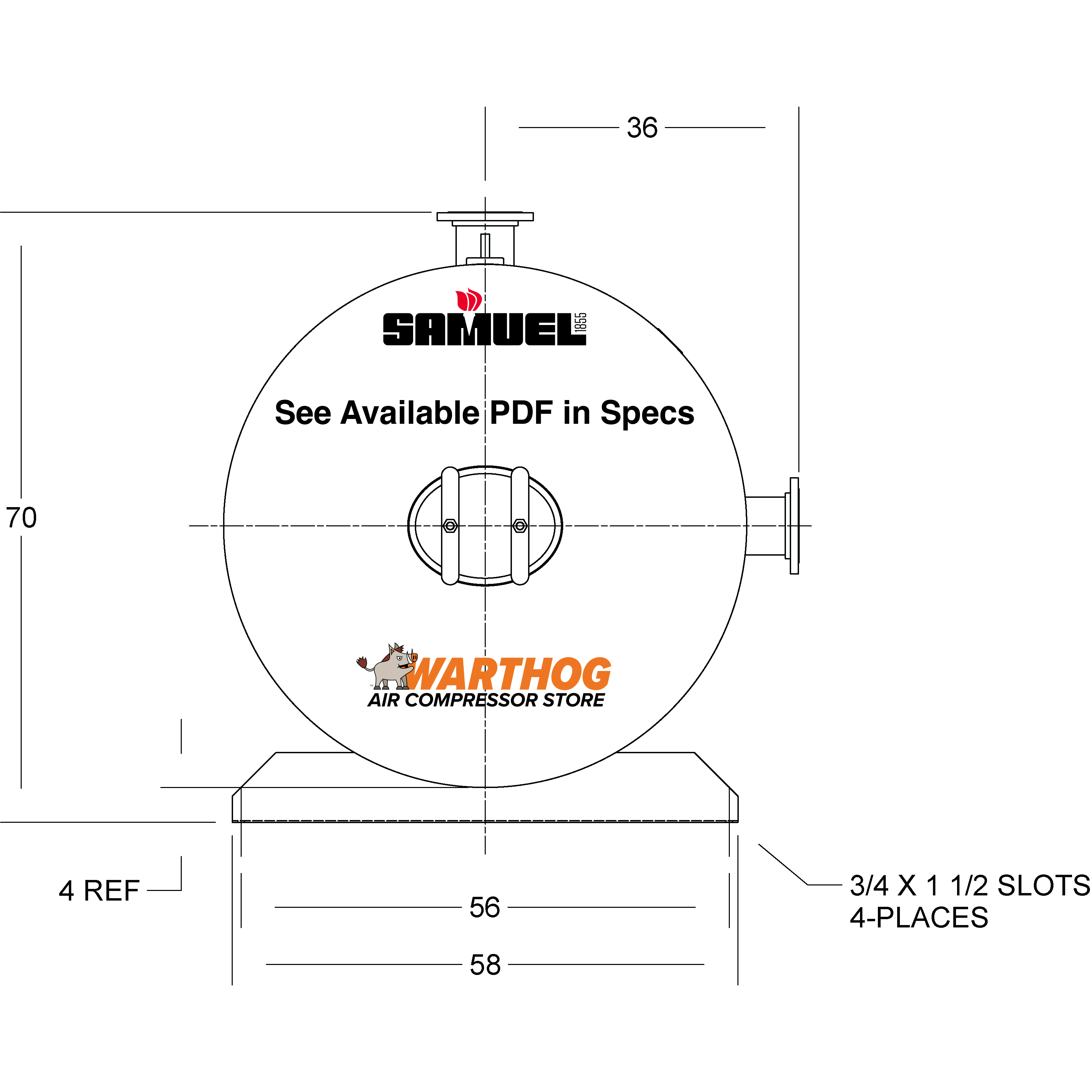 2560 Gallon 150PSI Horizontal Air Tank By Samuel with Saddle legs | A10392