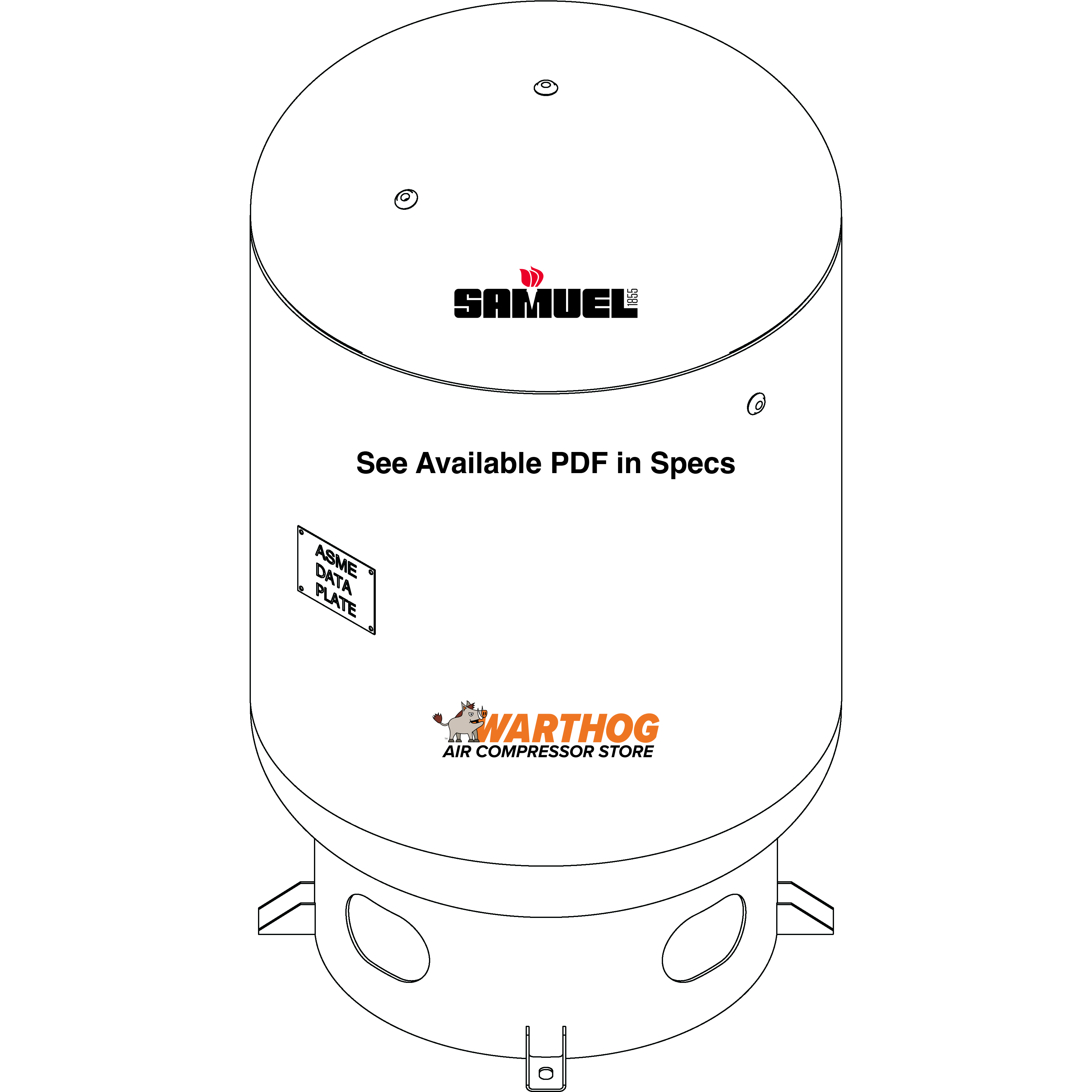 120 Gallon 200PSI Vertical Air Tank By Samuel with 6" base ring | A12276