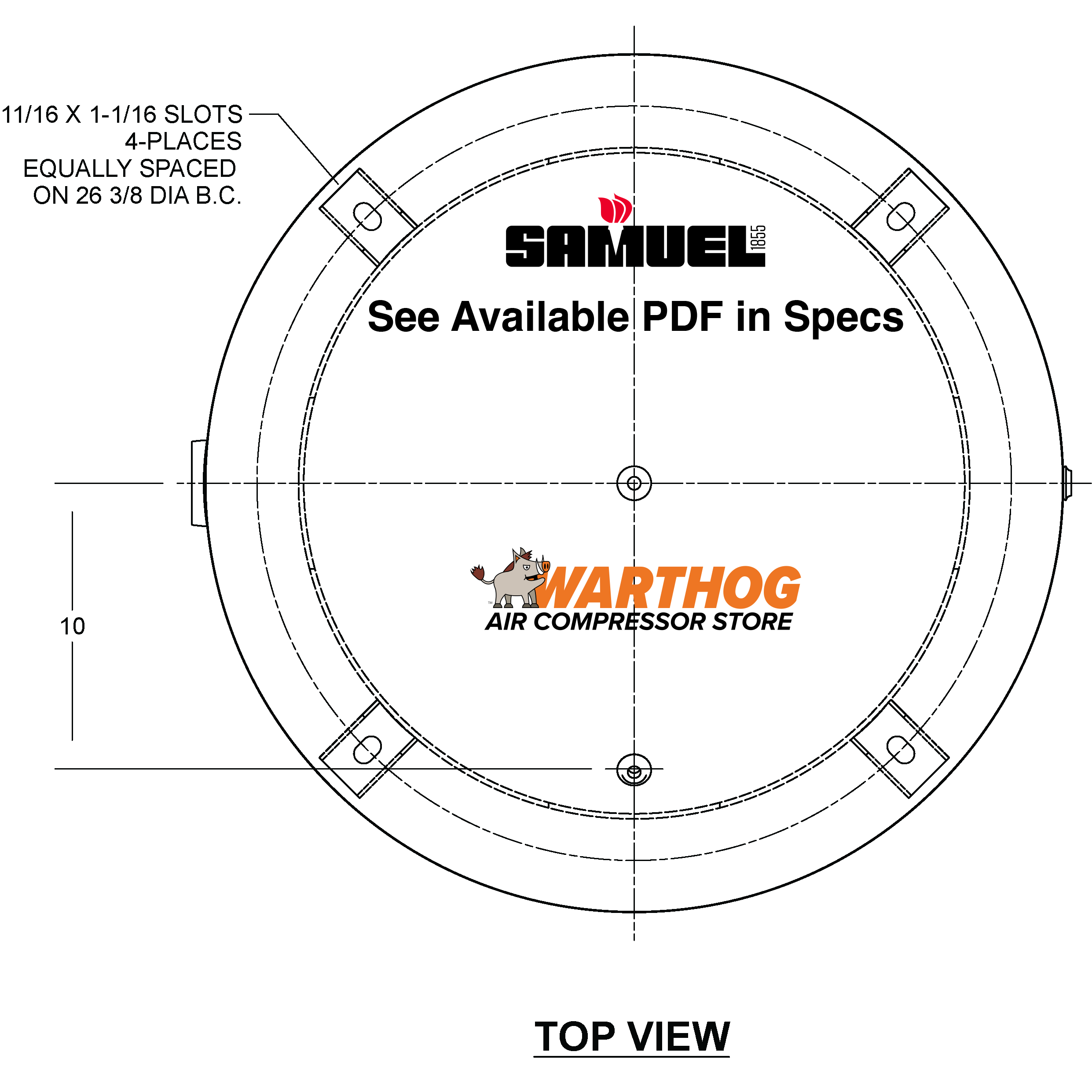120 Gallon 200PSI Vertical Air Tank By Samuel with 6" base ring | A12276