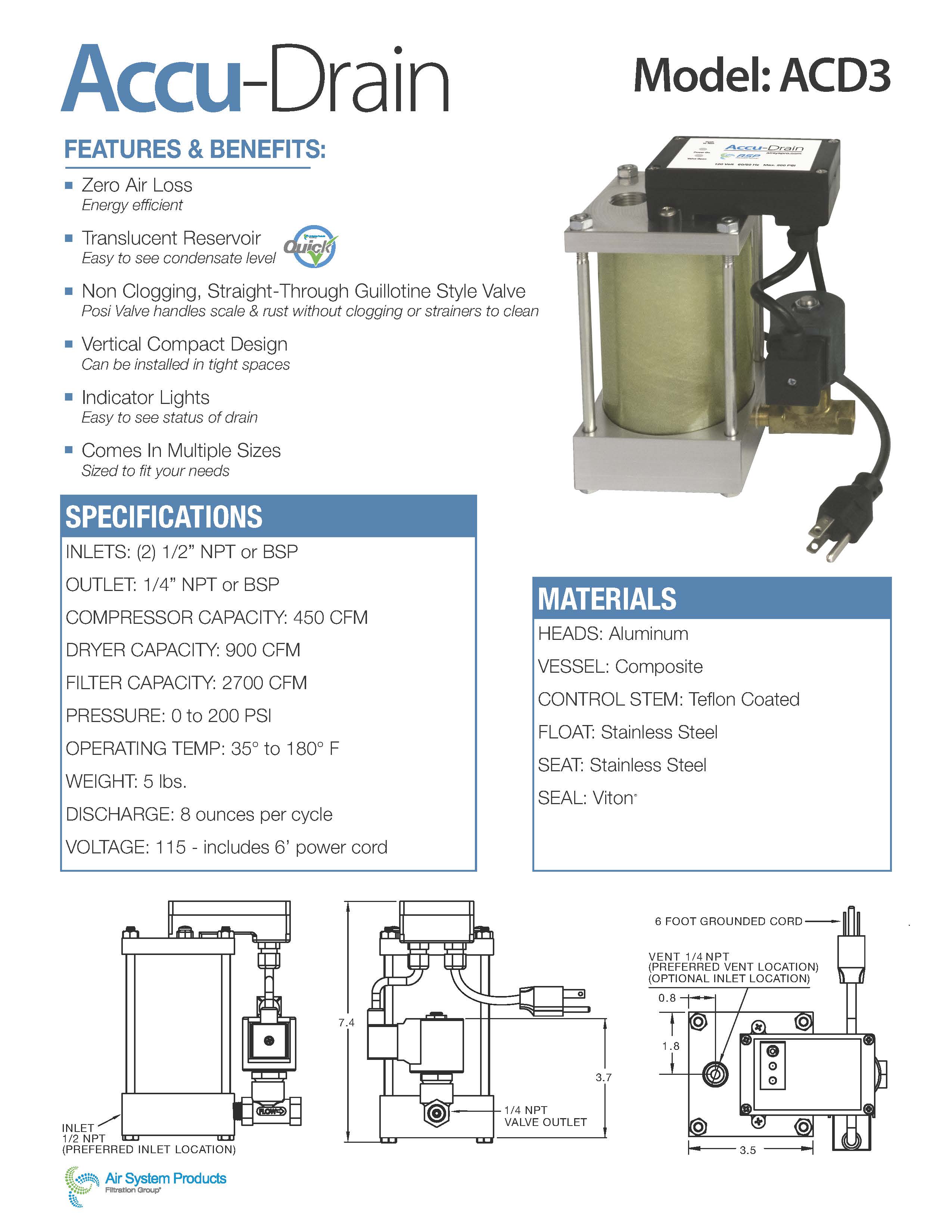 Air System Products Accu-Drain ACD3 with Alarm Contact