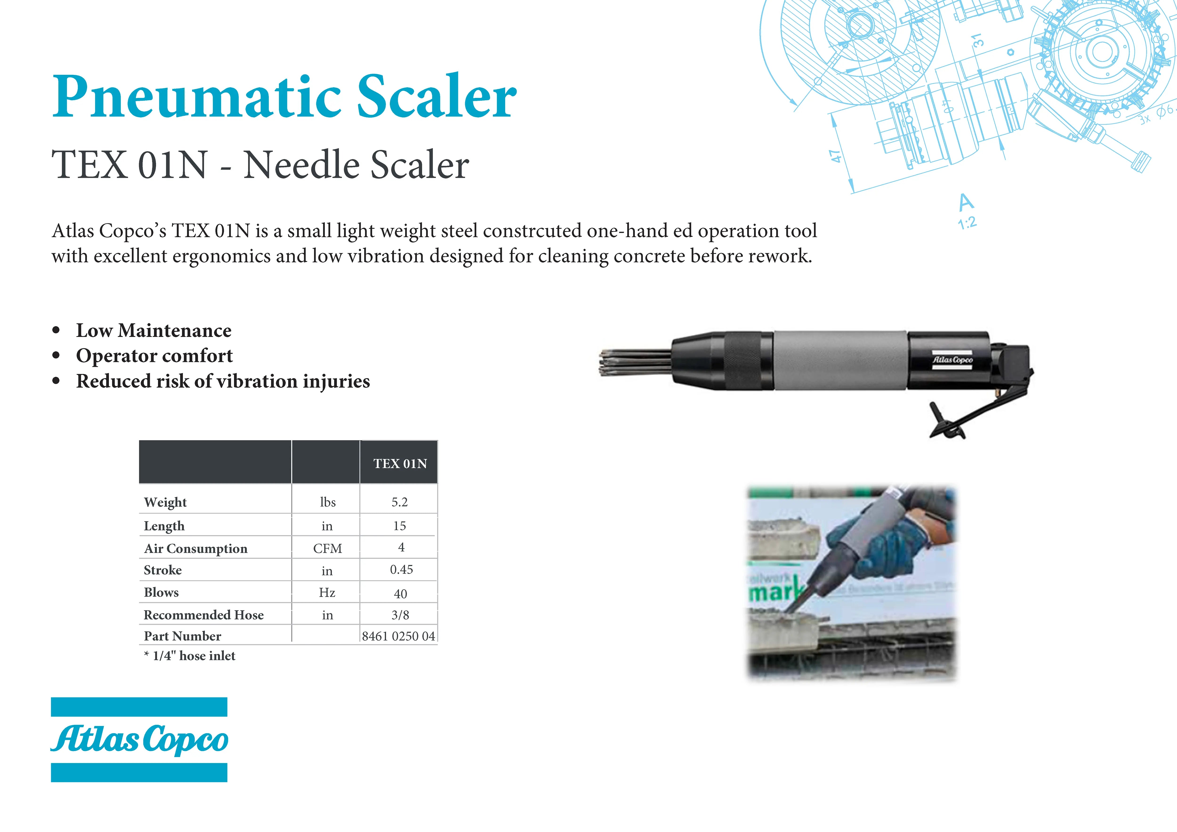 TEX 01N - Needle Scaler - 40 Hz – ½” Stroke by Atlas Copco
