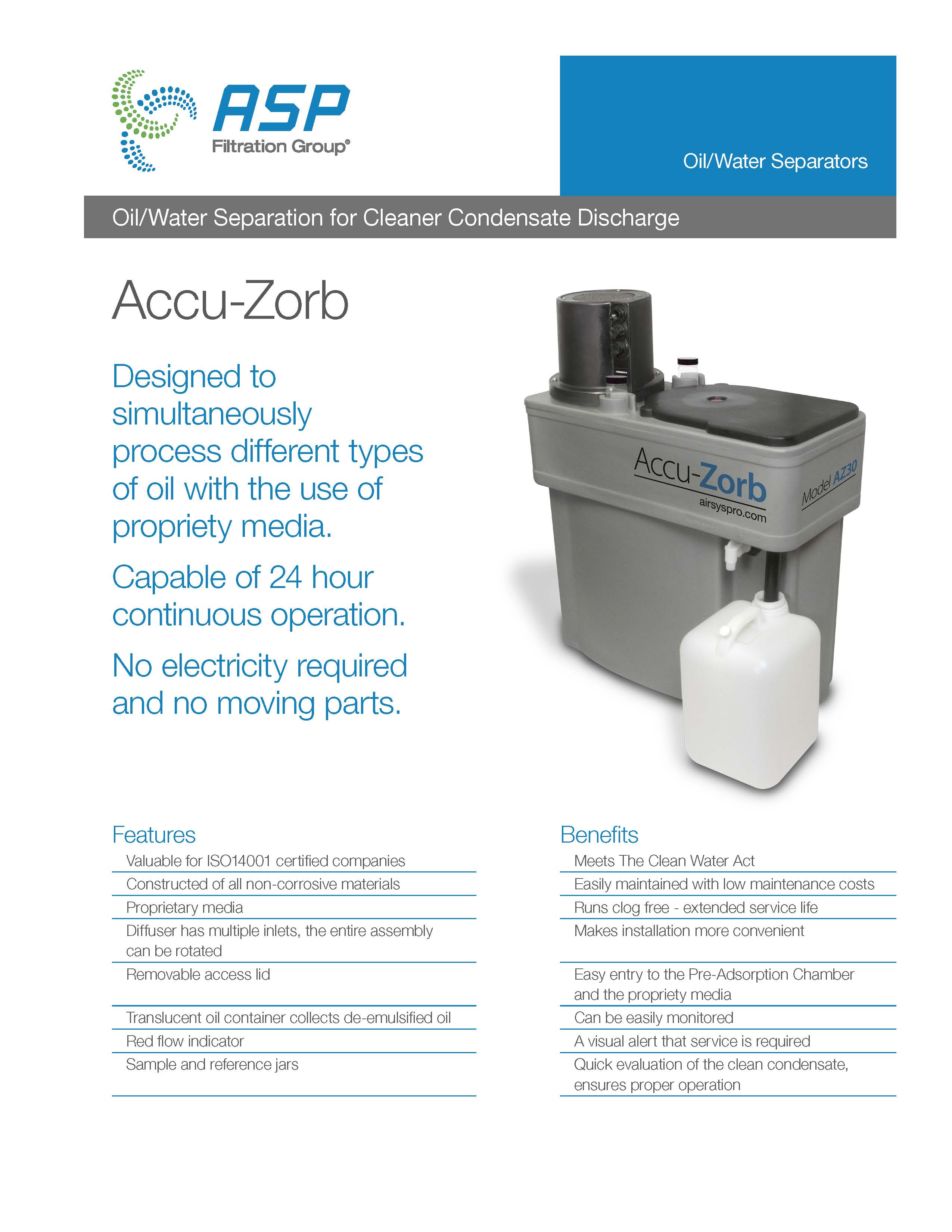 Air System Products Accu-Zorb Oil/Water Separator Model AZ60