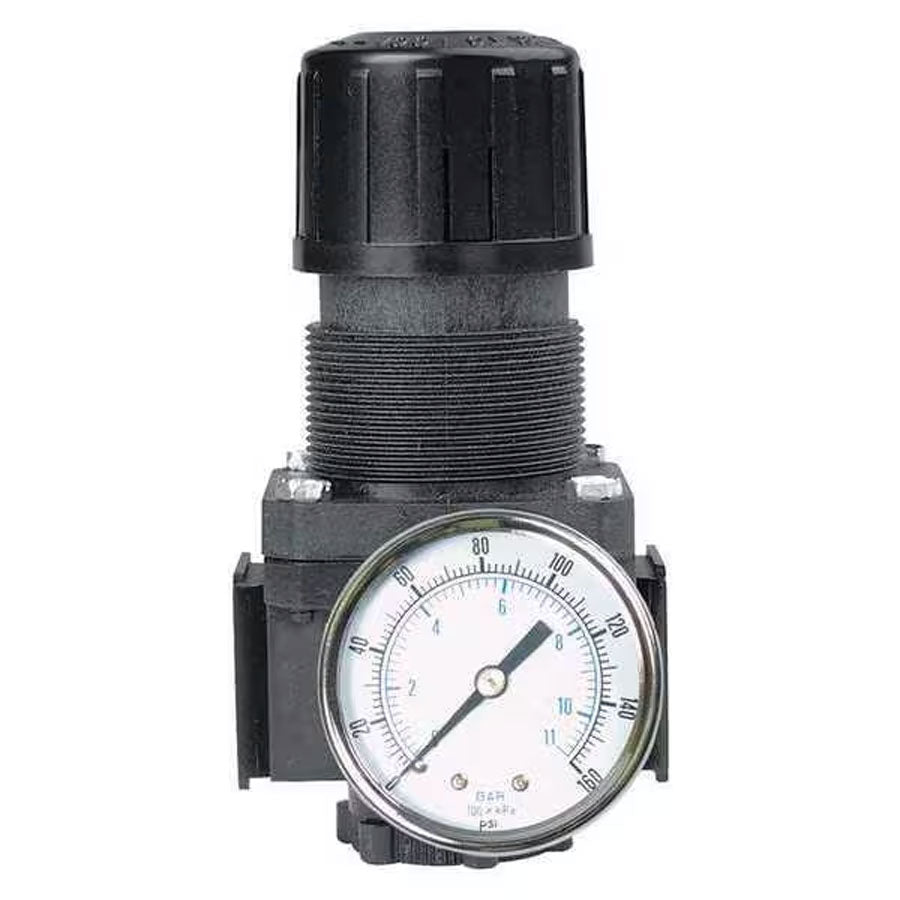 LIGHT DUTY STANDARD FLOW AIR PRESSURE REGULATOR with Gauge 1/2" NPT