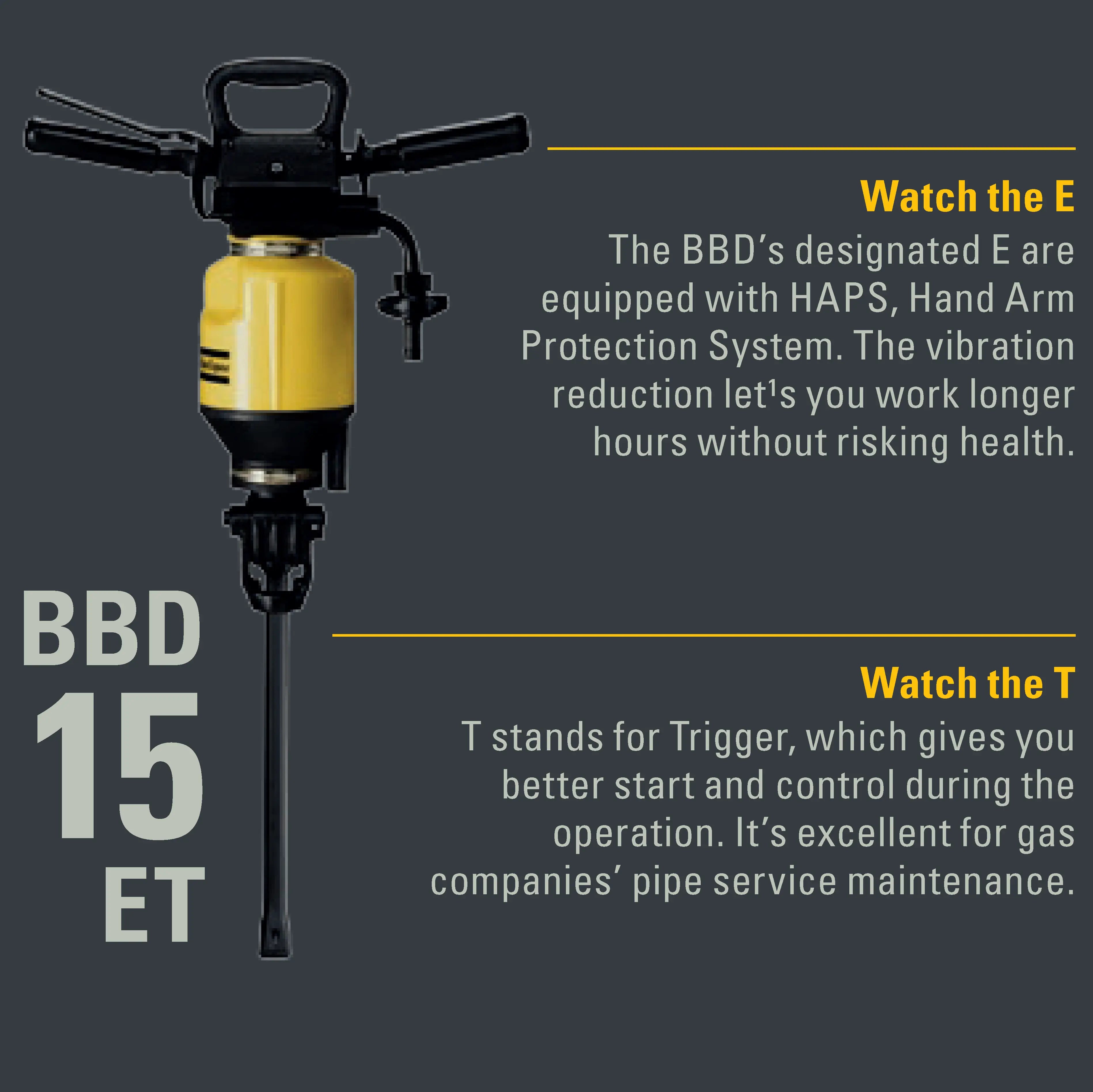 BBD 15ET Pneumatic Hand Held Surface Rock Drill by Atlas Copco