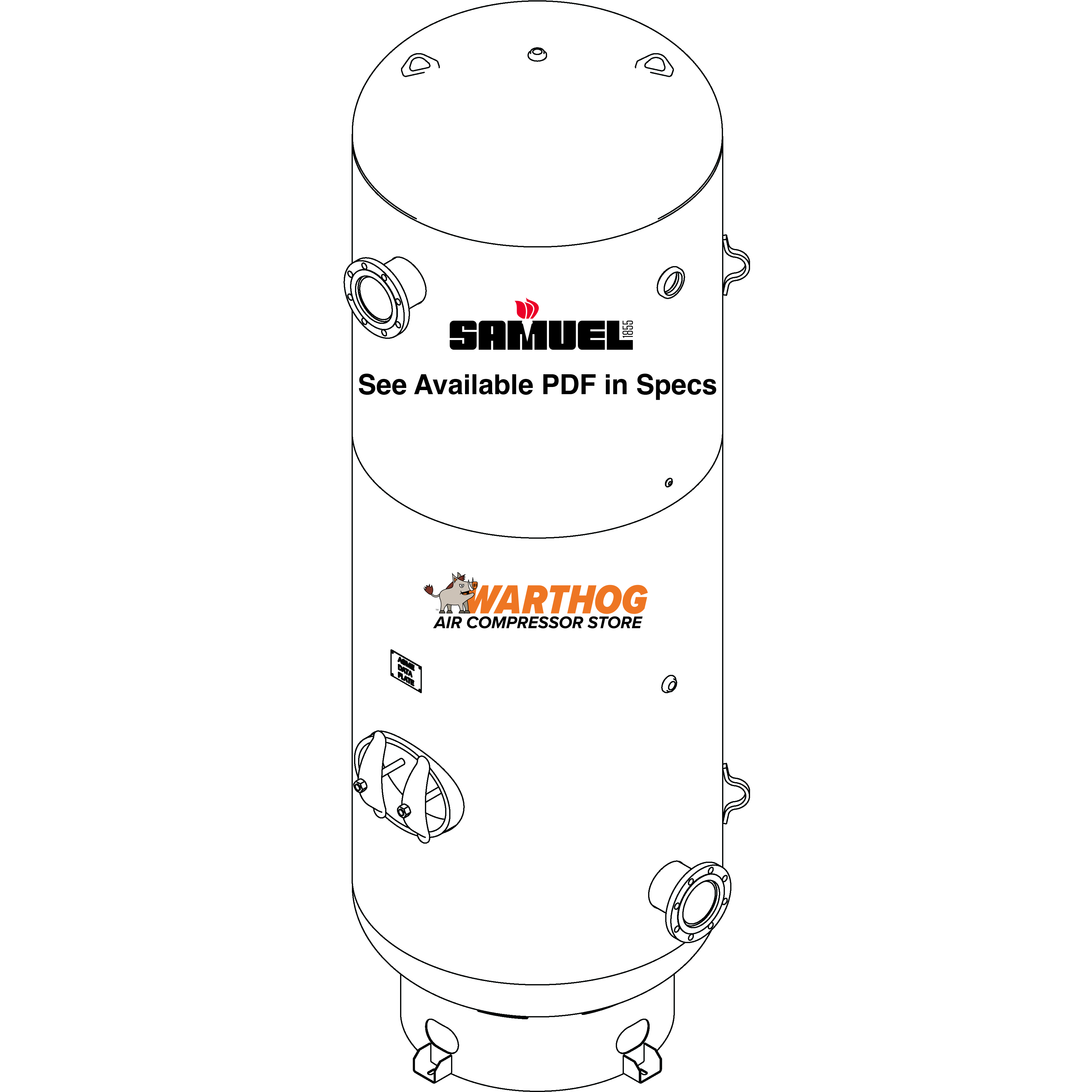 1060 Gallon 200PSI Vertical Air Tank By Samuel with 8" base ring | C100331