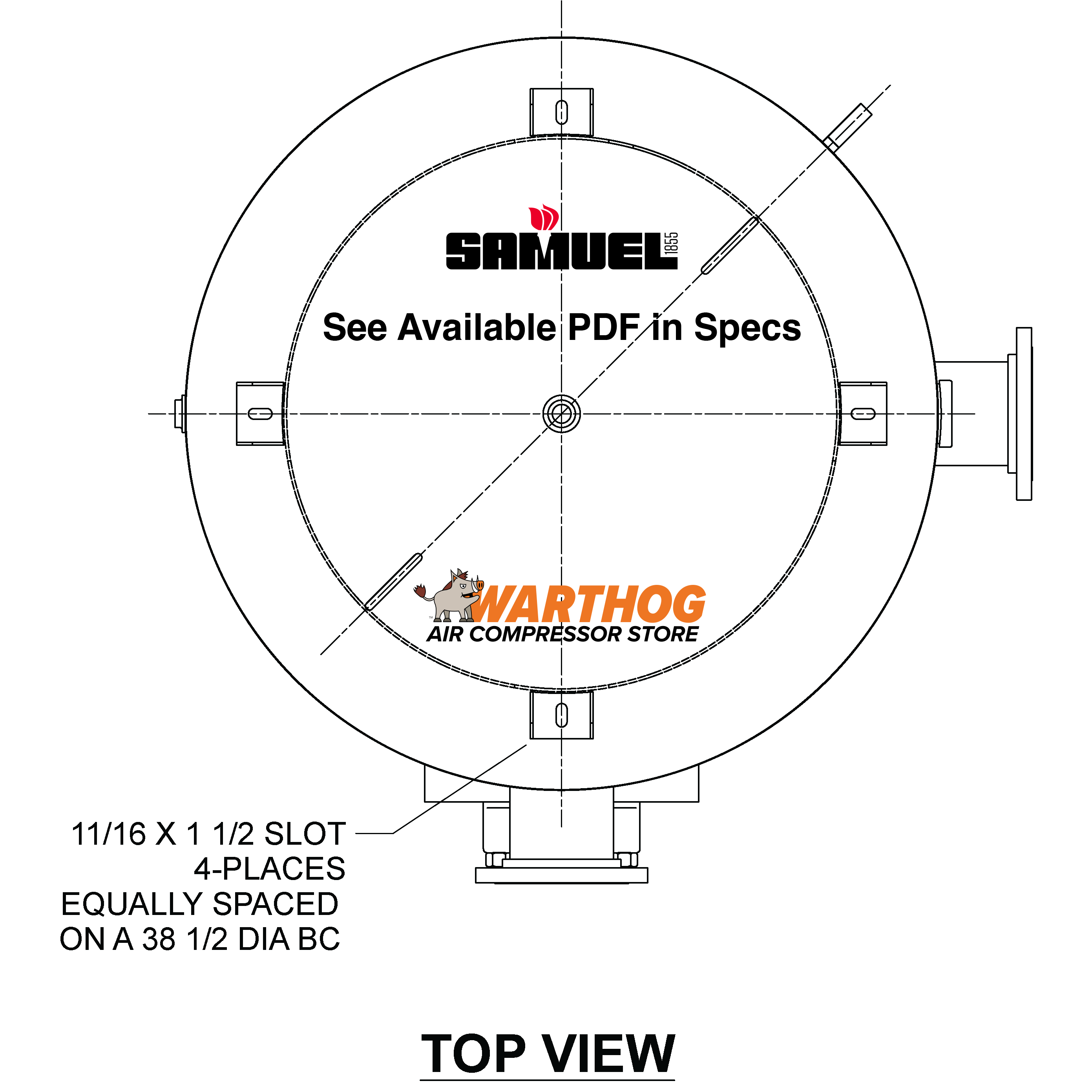 1060 Gallon 200PSI Vertical Air Tank By Samuel with 8" base ring | C100331