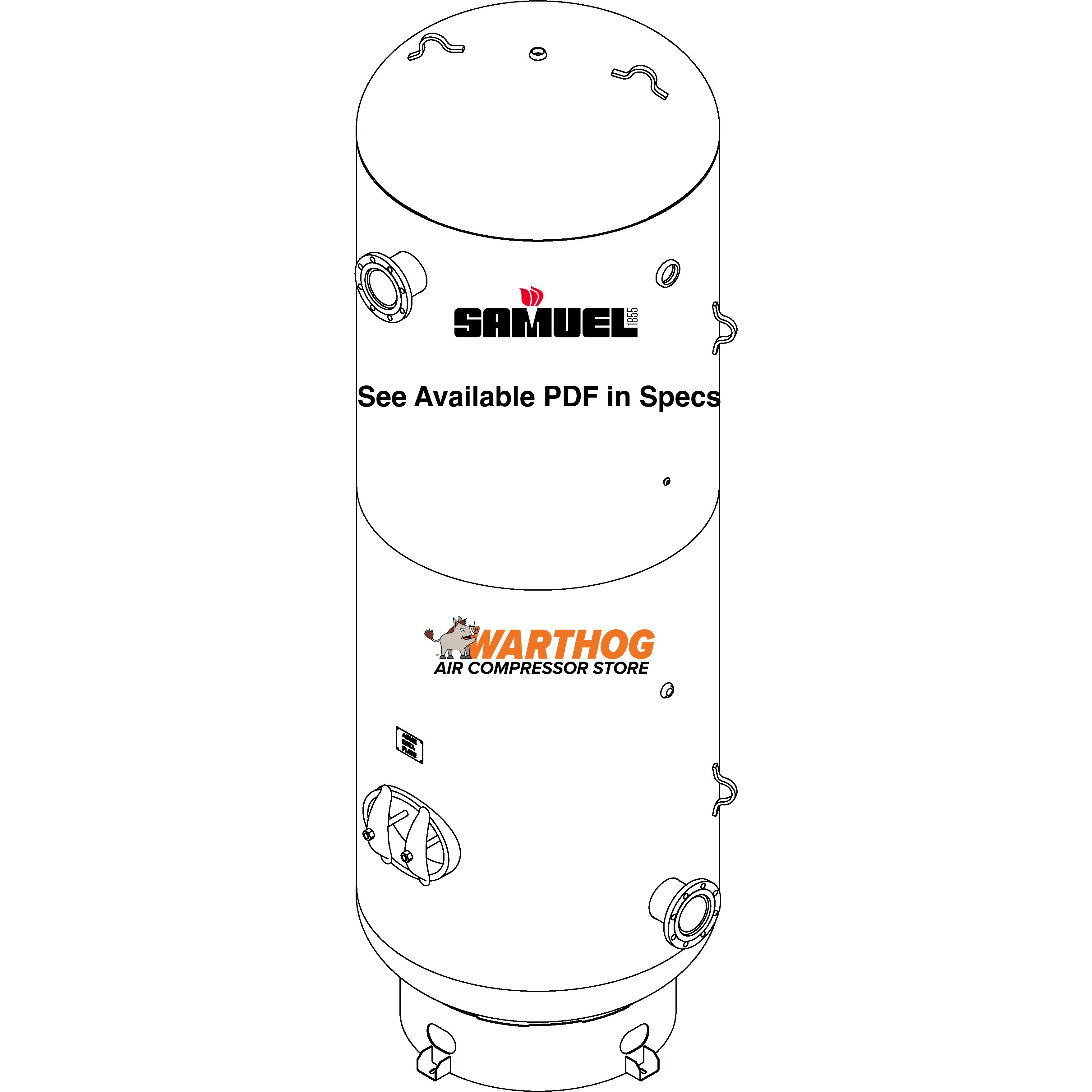 1550 Gallon 165PSI Vertical Air Tank By Samuel with 8" base ring | C100898-X