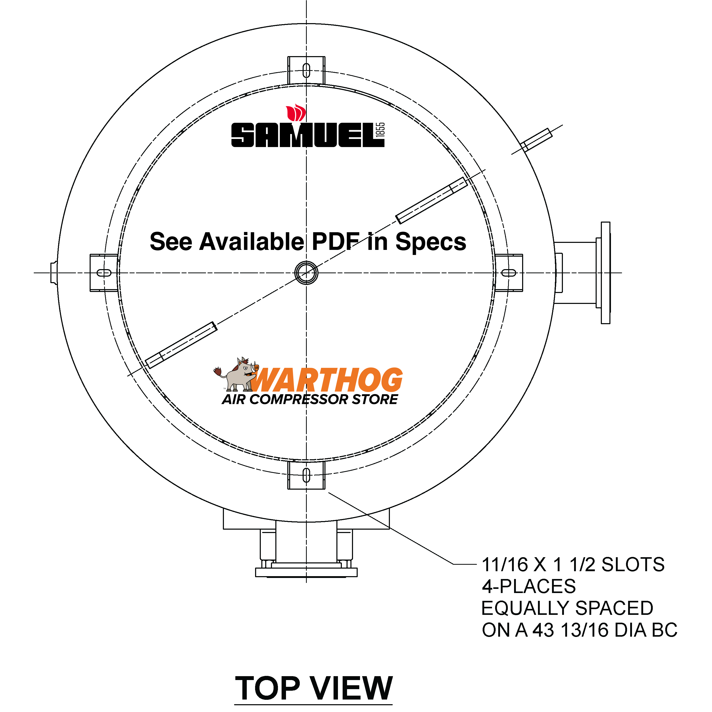 1550 Gallon 165PSI Vertical Air Tank By Samuel with 8" base ring | C100898-X